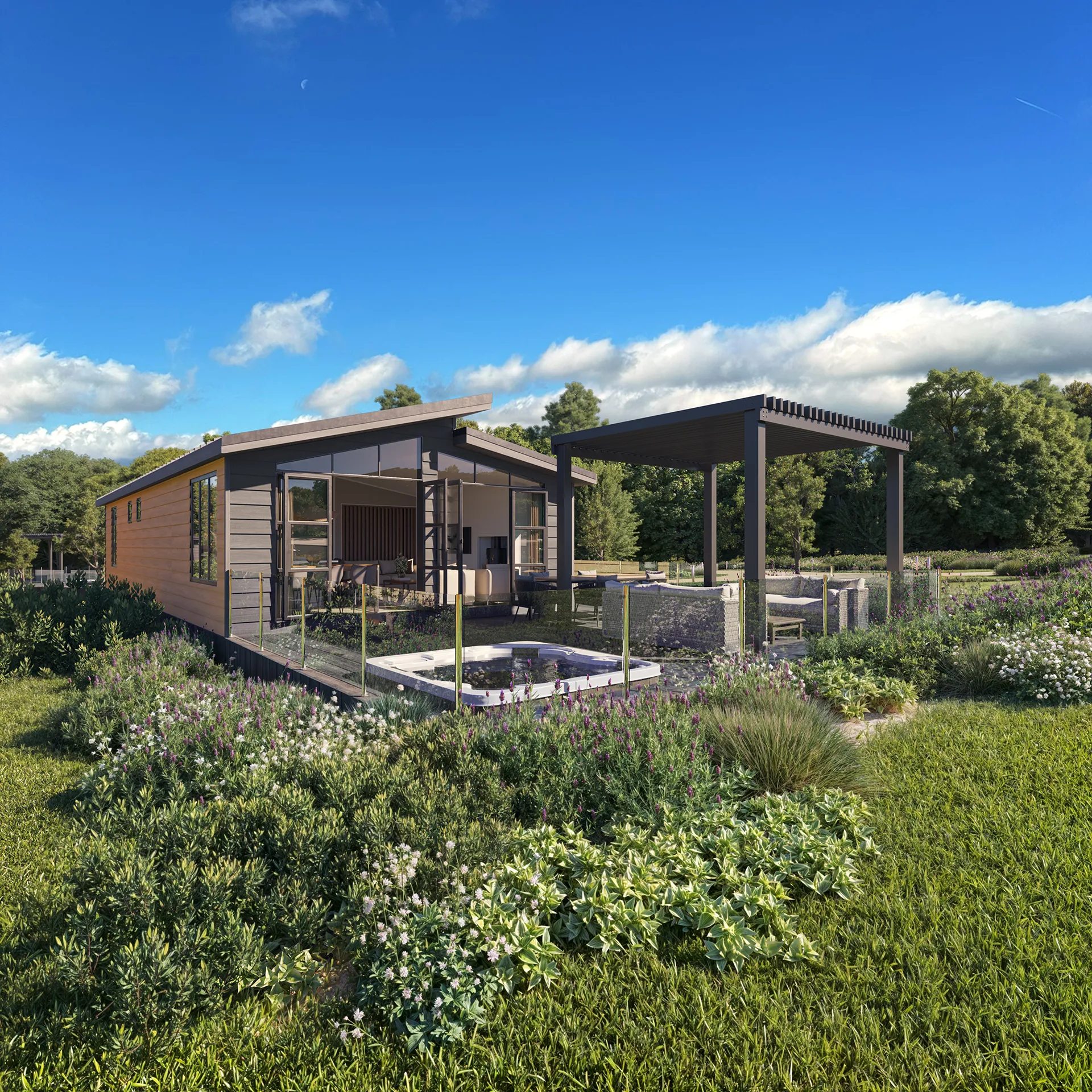 Lodges Lake District Uk pergola Visualizacion arquitectonica
