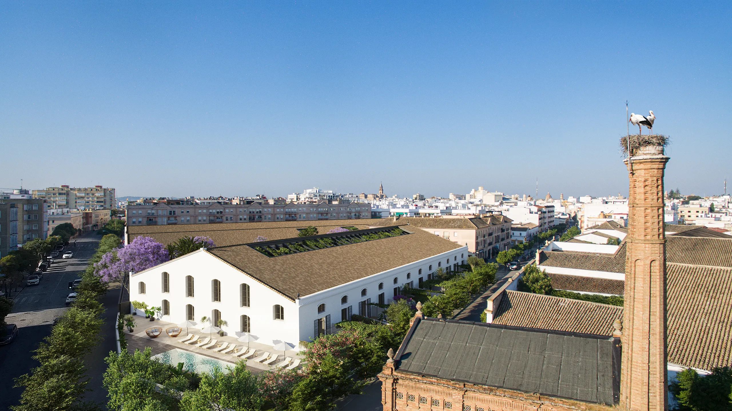 Viviendas Jerez De La Frontera Aerial view Hyperrealistic Rendering