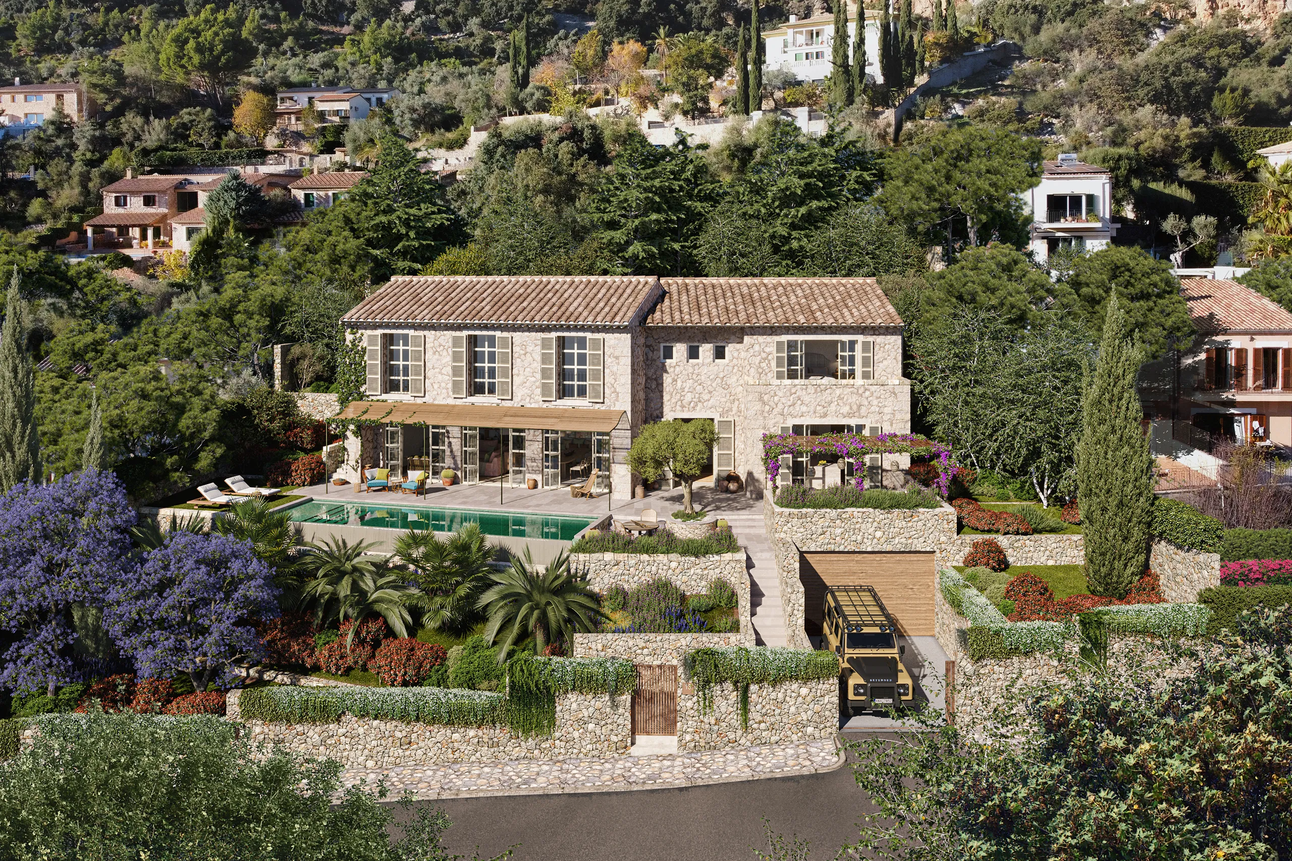 Casa Valldemossa Mallorca jardin Arquitectura 3d