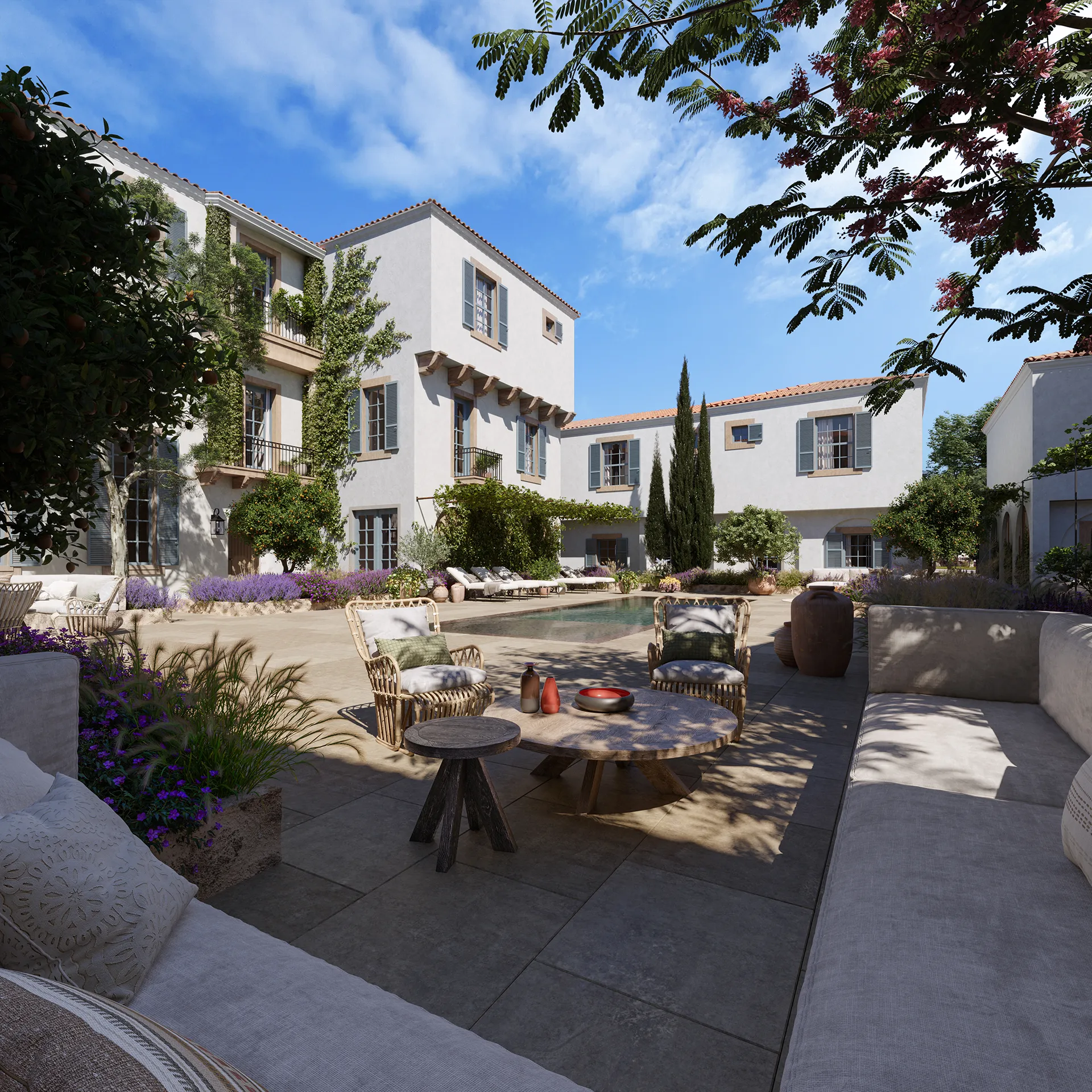 House Rosa Apartments Oklahoma Usa Patio hyperrealistic cgi