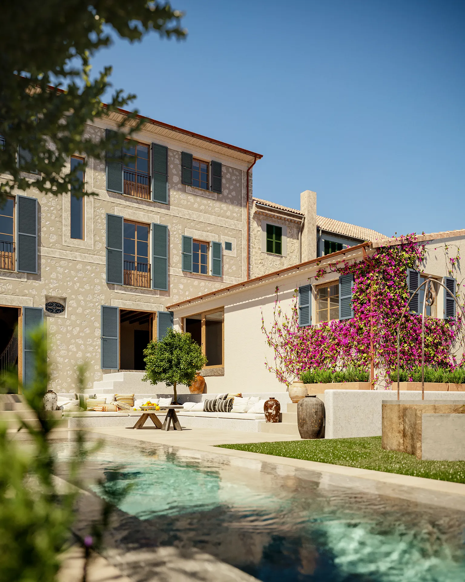 Townhouse Soller Mallorca Pool hyperrealistic renders