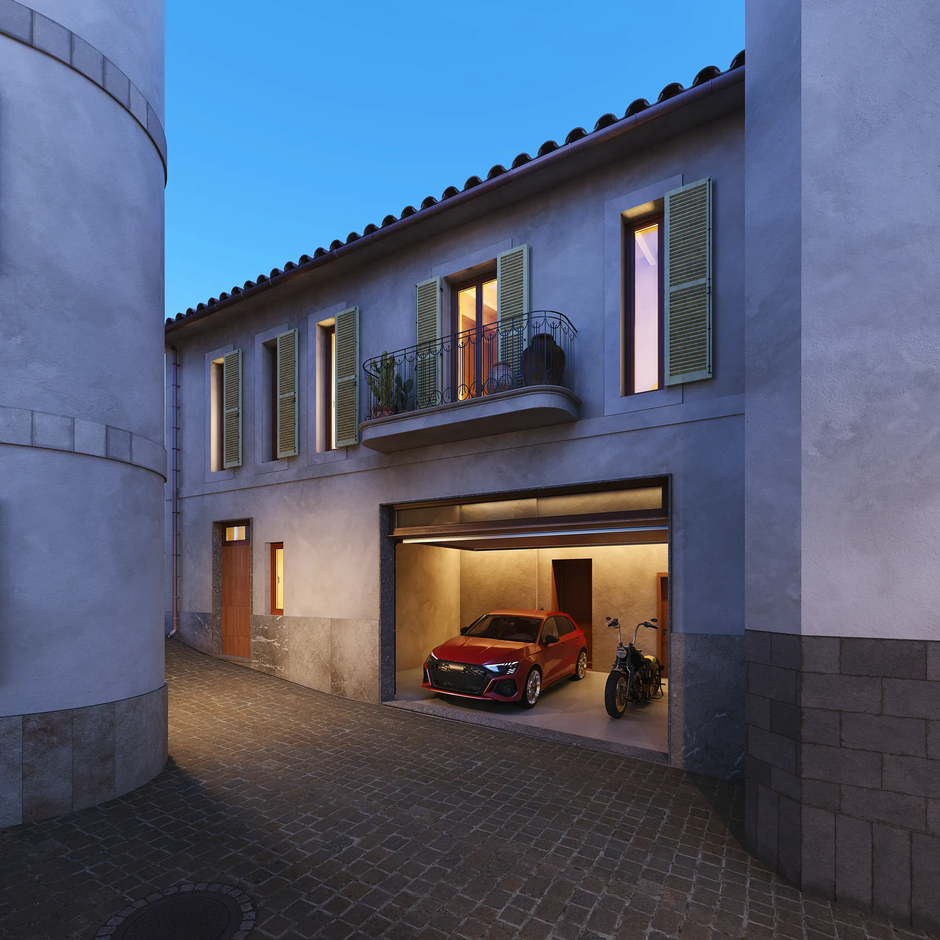 House Lloseta Mallorca Driveway Architectural Visualization