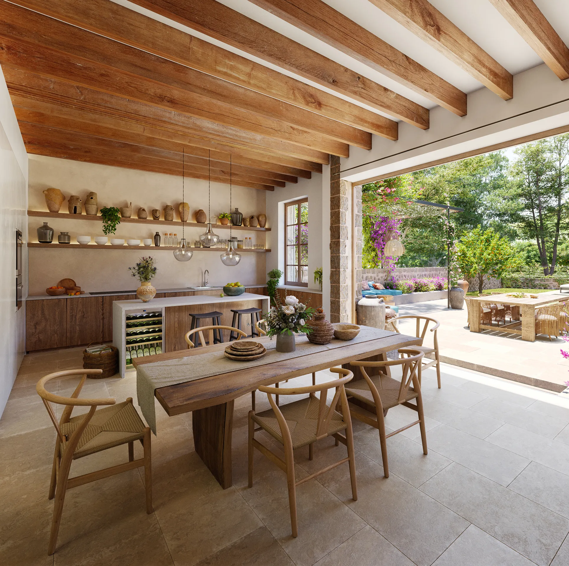 House Soller Mallorca Dining Photorealistic Rendering