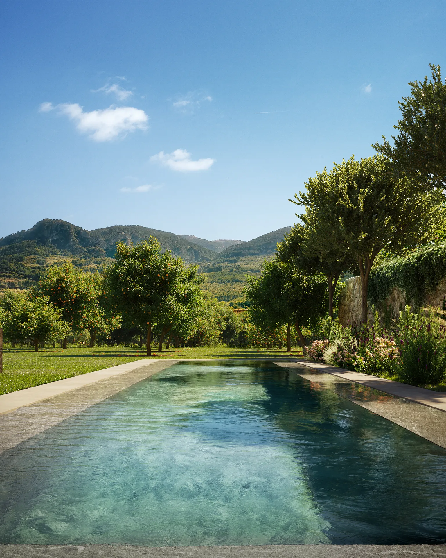 Townhouse Soller Mallorca Pool Architectural Visualization