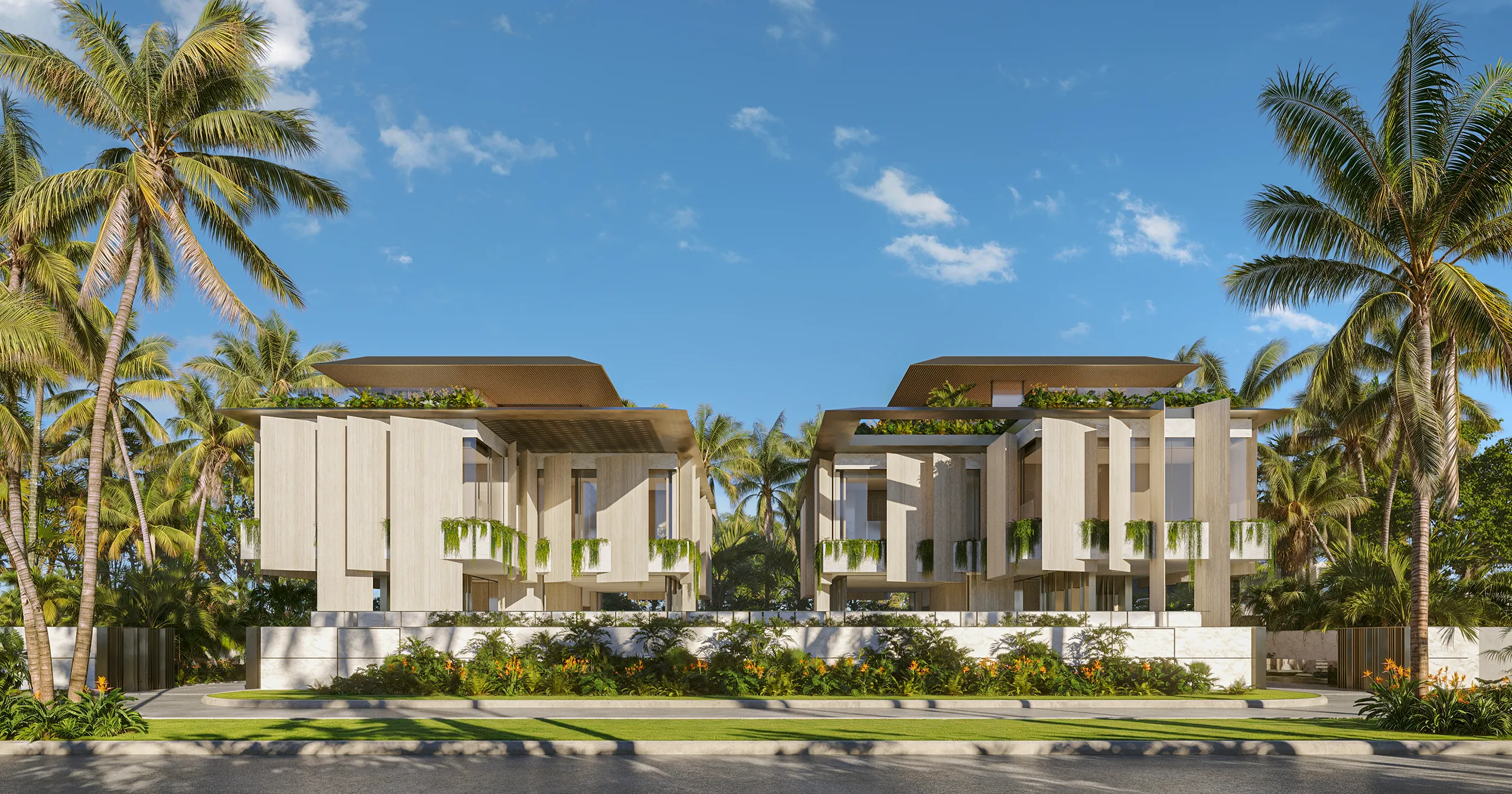 Villa La Mer Dubai Vista aerea Branding Inmobiliario 3D