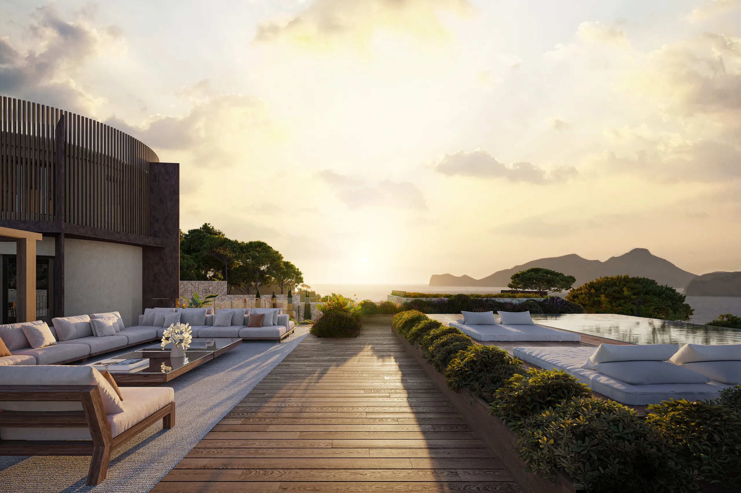 Villa Boat Inlet Andratx Mallorca terraza 3d arquitectura