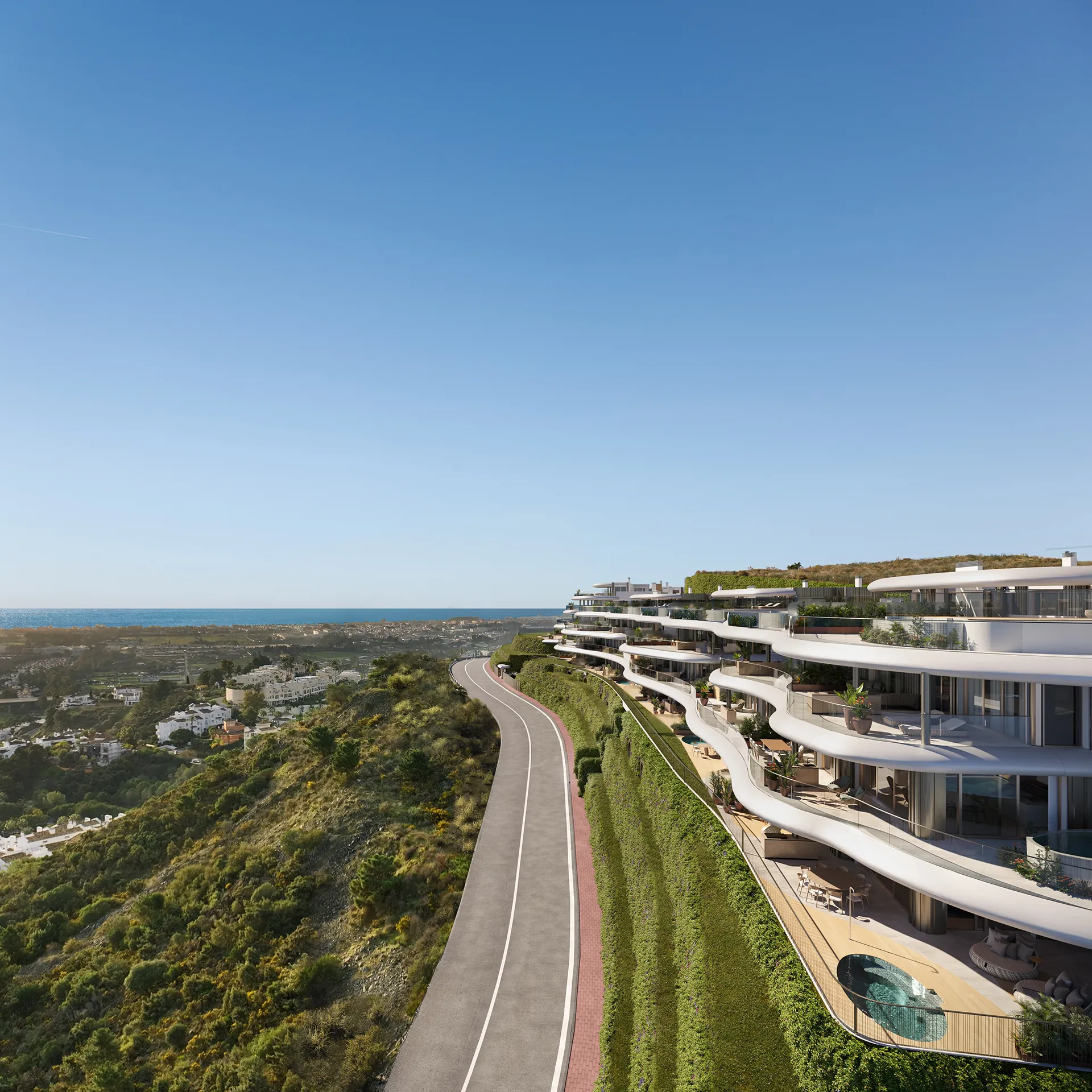 Sky Apartaments Marbella Vista aerea Visualizacion fotorrealista