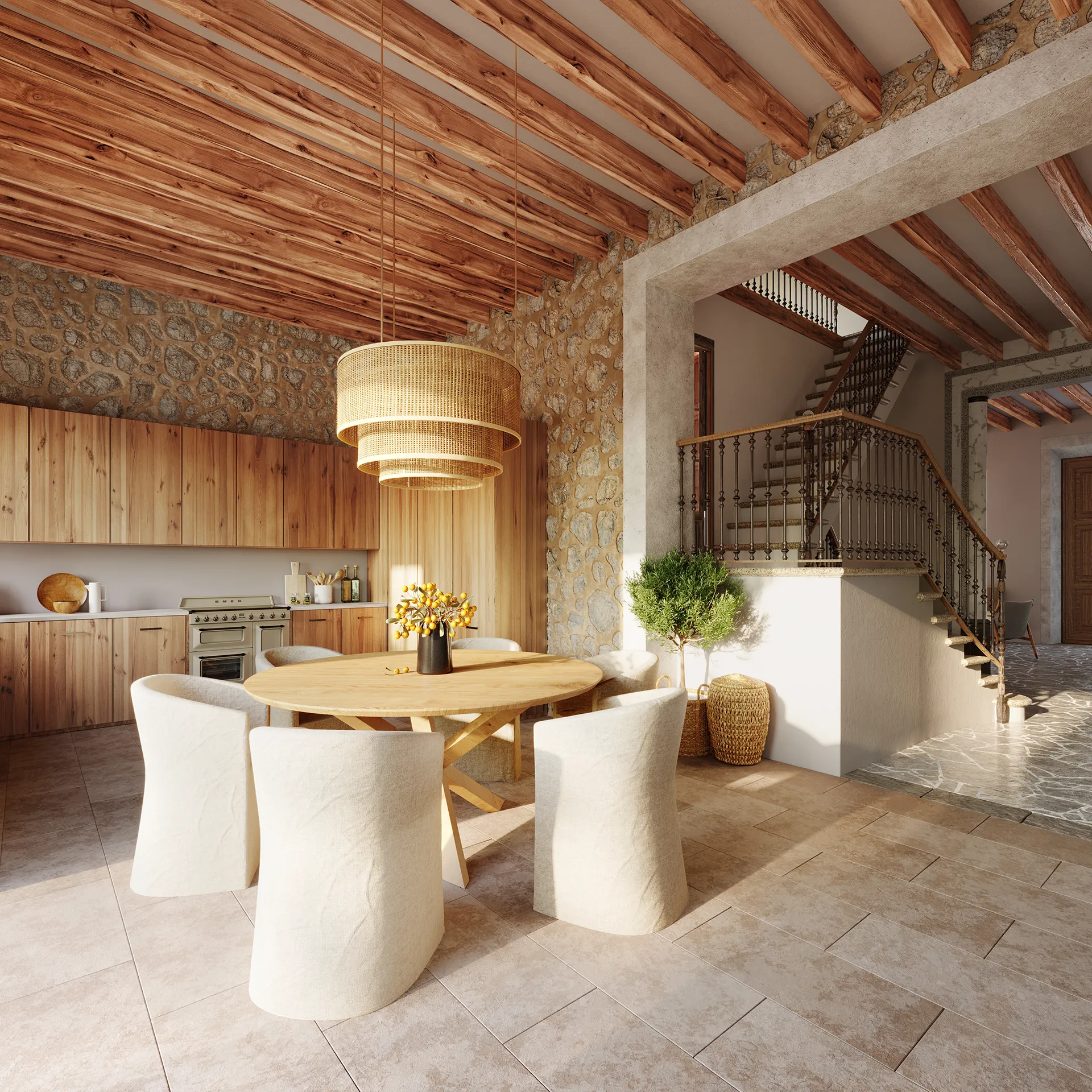 House Mares Soller Mallorca Dining photorealistic render