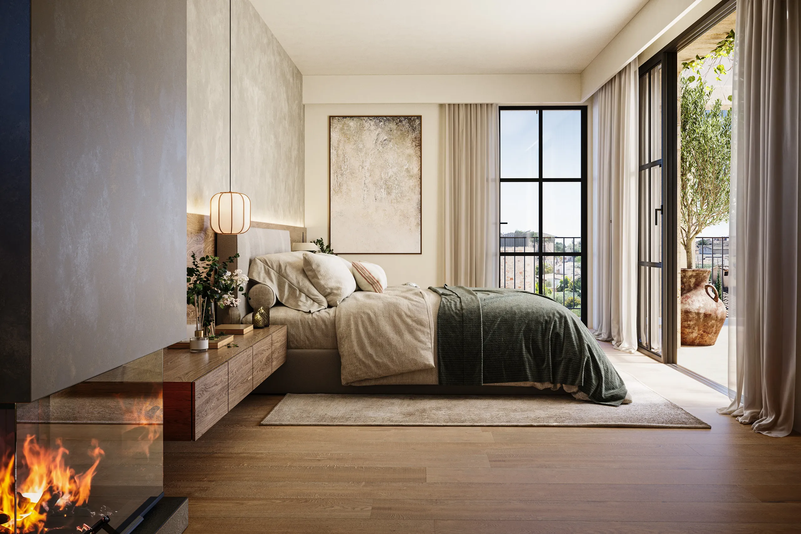 Townhouse Santanyi Mallorca Bedroom Architectural Renderings