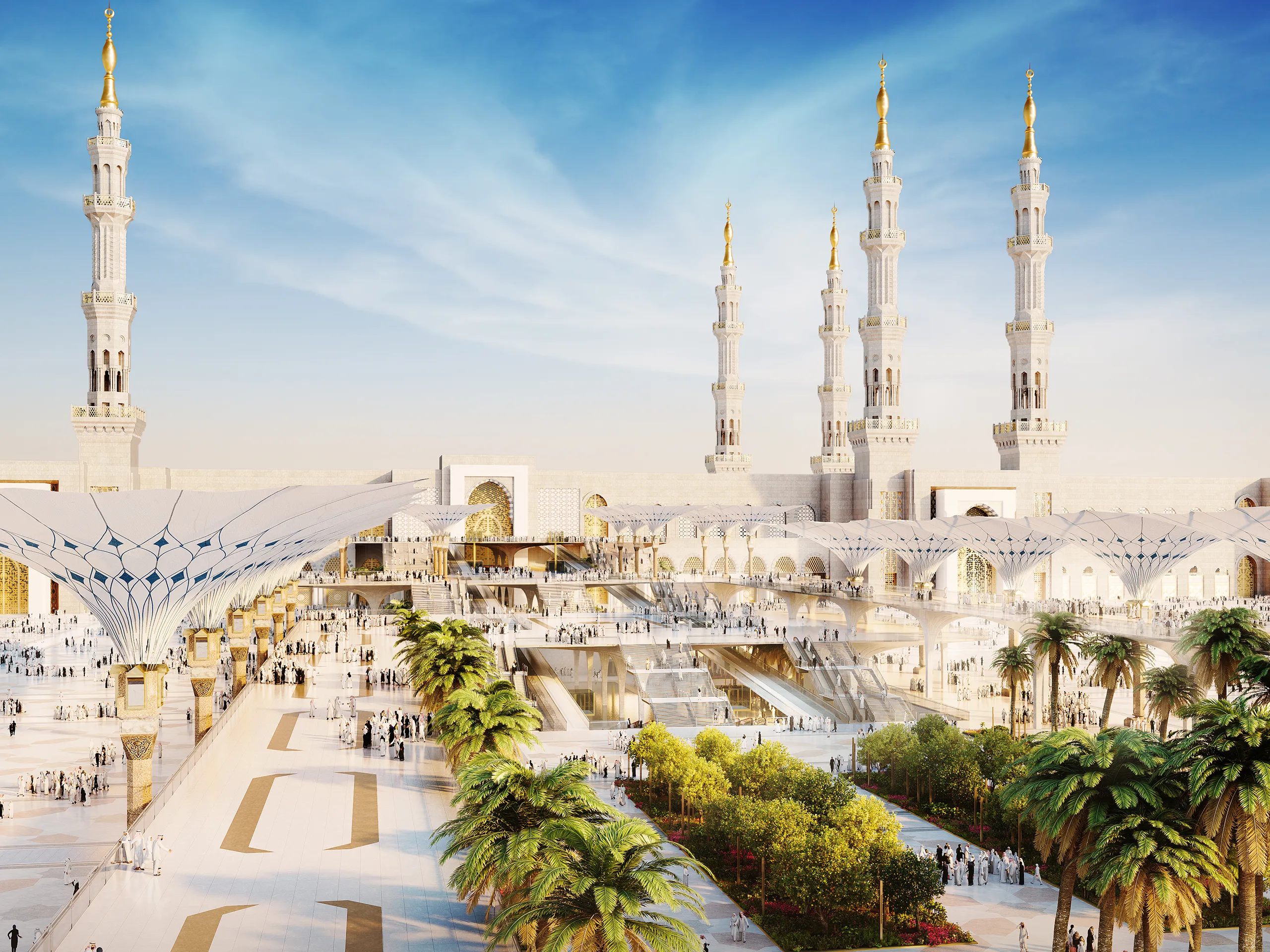 Medinah Mosque Medinah Saudi Arabia Aerial view Hyperrealistic 3D