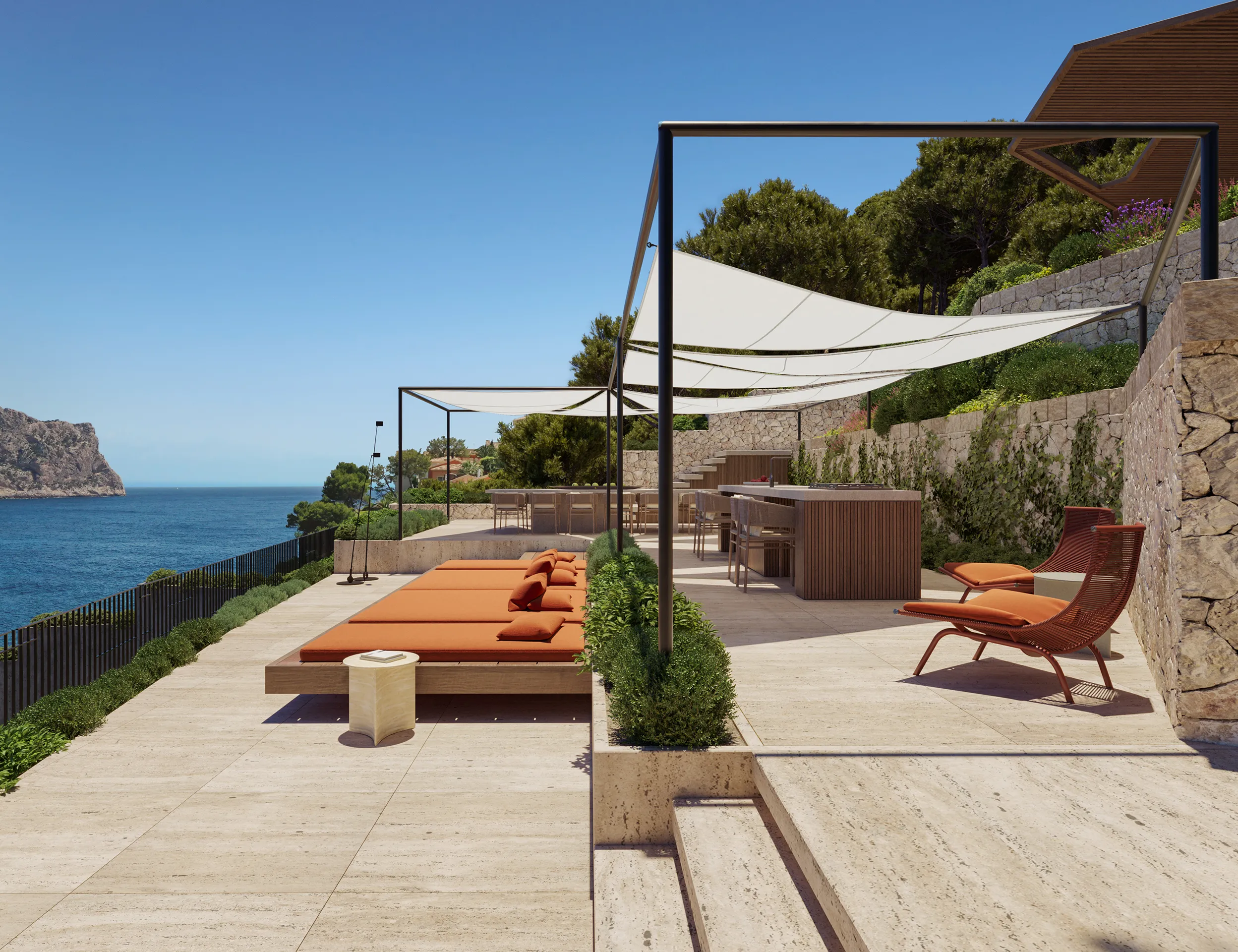 Villa Boat Inlet Andratx Mallorca terraza Visualizacion arquitectonica