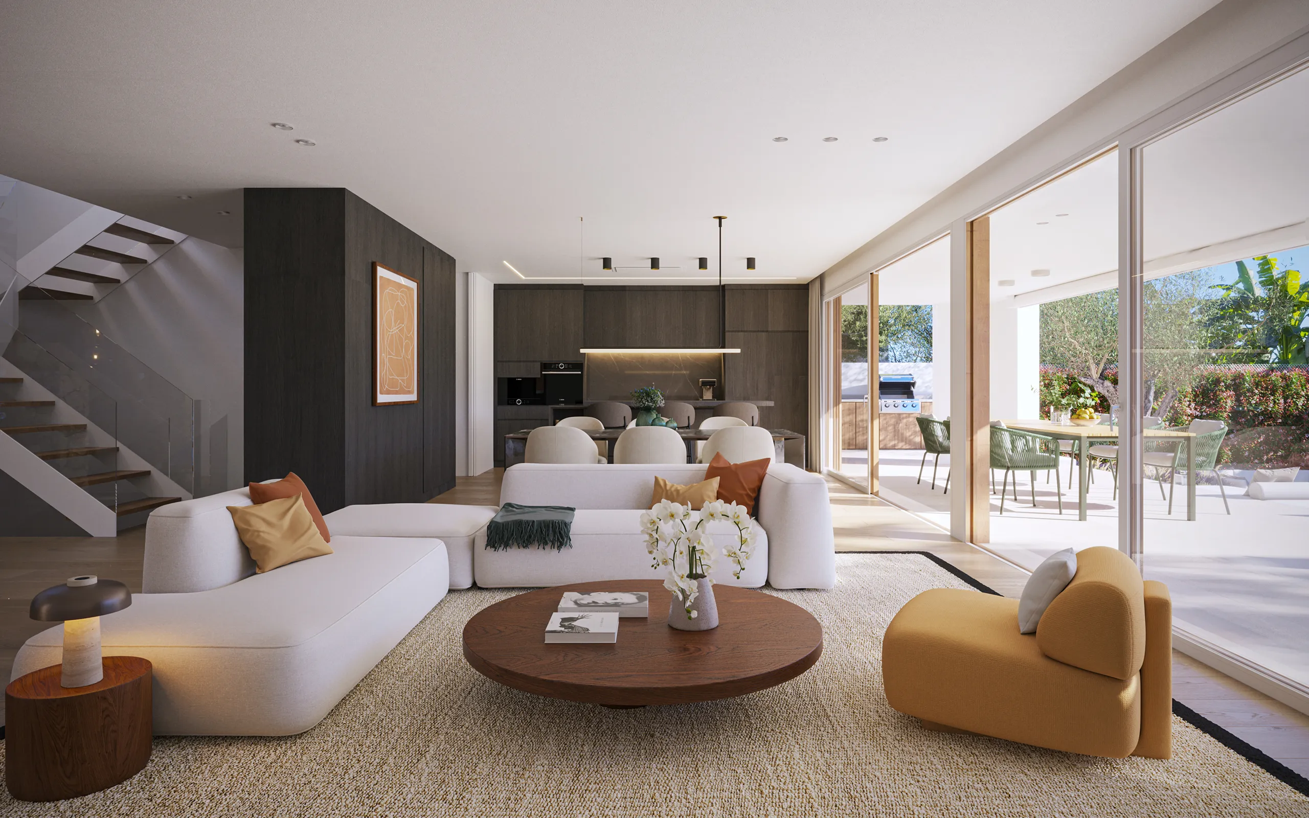 Casa Sitges Barcelona sala estar Renders arquitectura