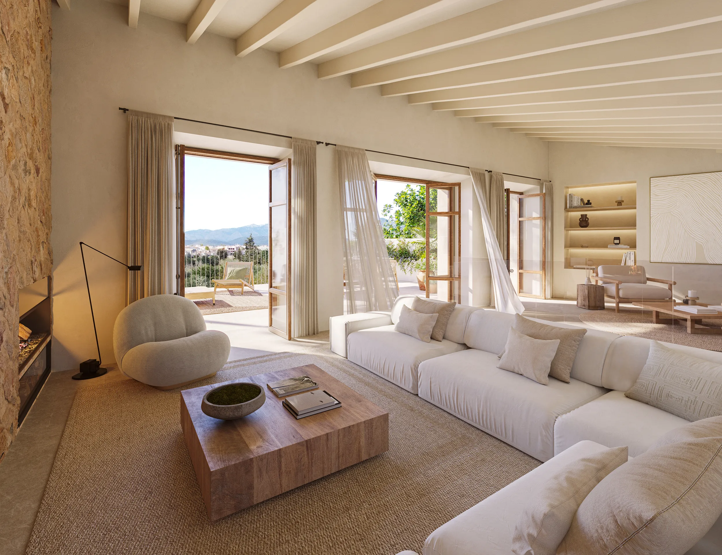 Casa Mallorca sala estar Visualizacion arquitectonica