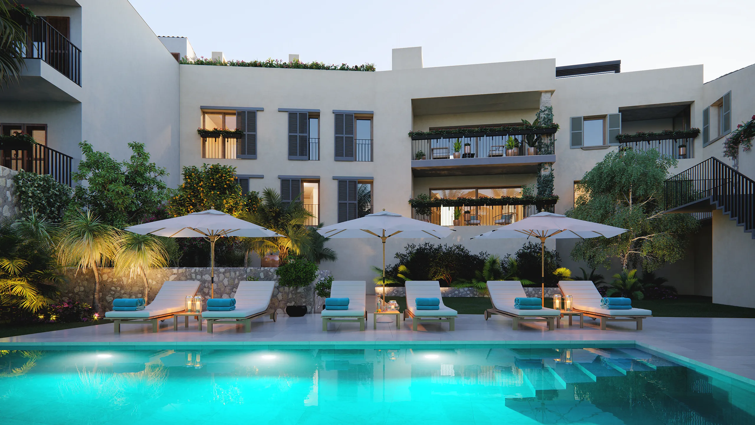 Apartments Sta Maria Mallorca Pool Architectural Visualization