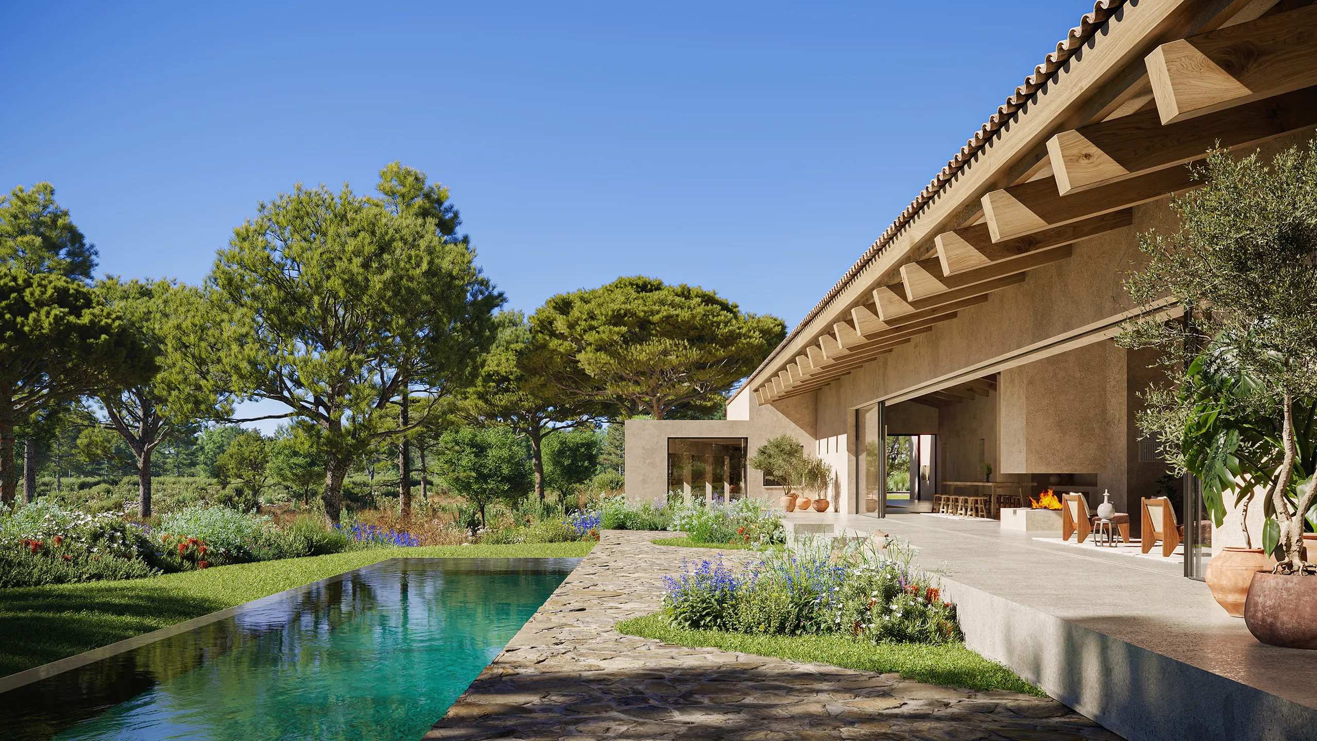 Finca Sta Ponca Mallorca Pool Architectural Visualization