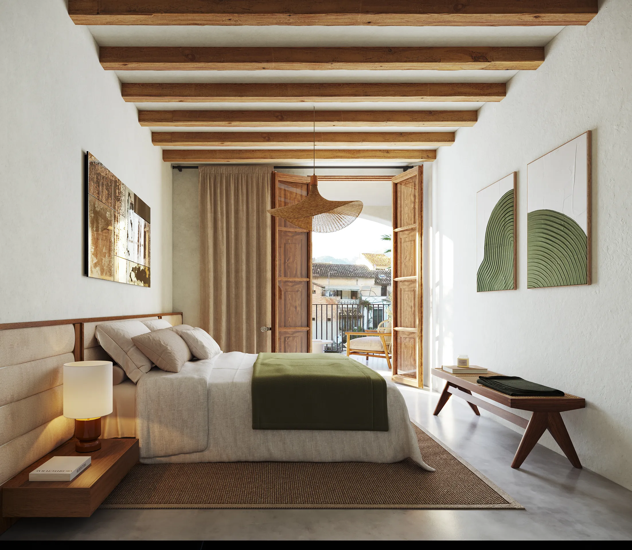 Cas Traginers Apartments Soller Mallorca Bedroom hyperrealistic cgi