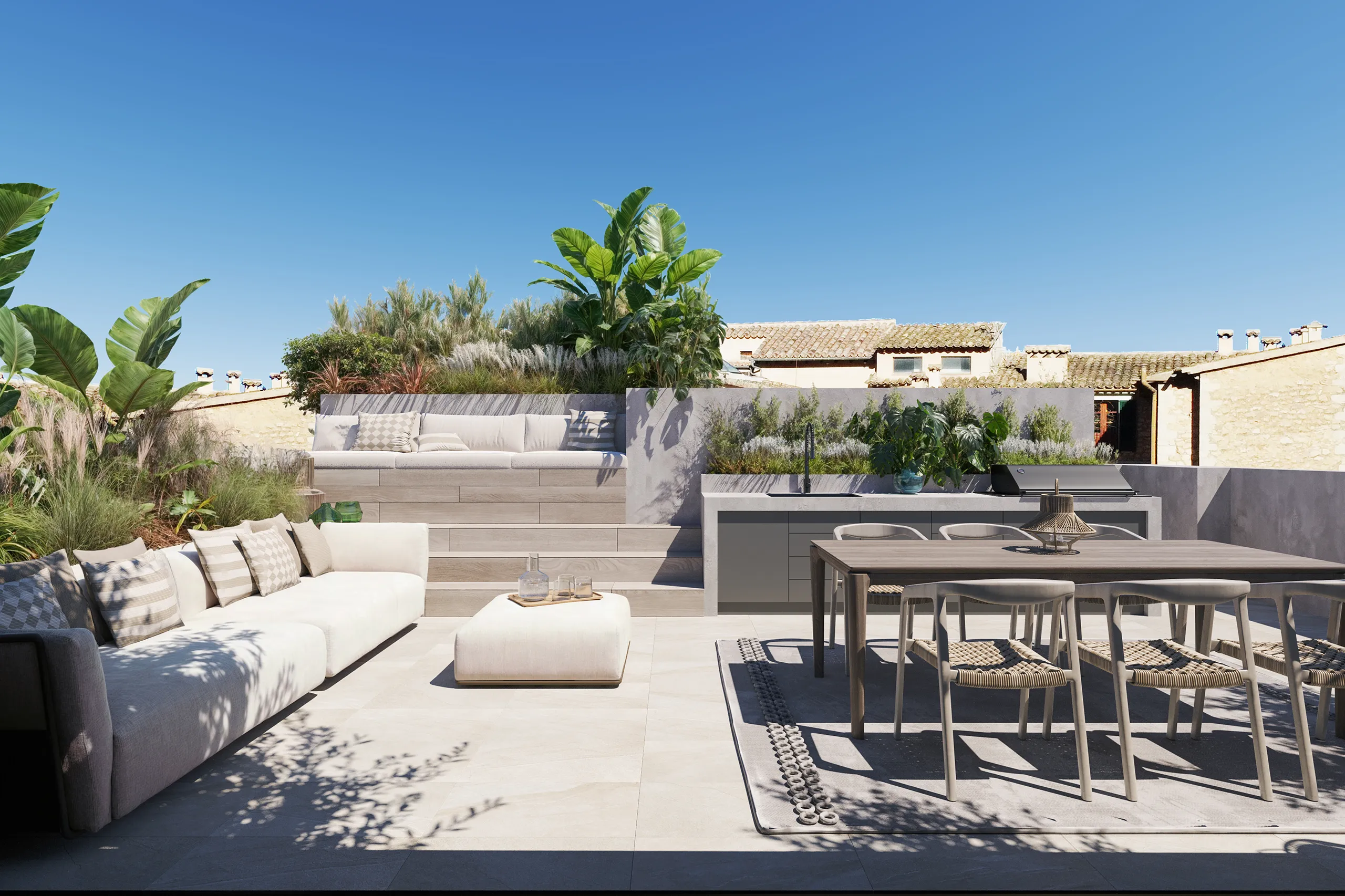 Can Granada apartamentos Palma Mallorca terraza fotorrealismo CGI