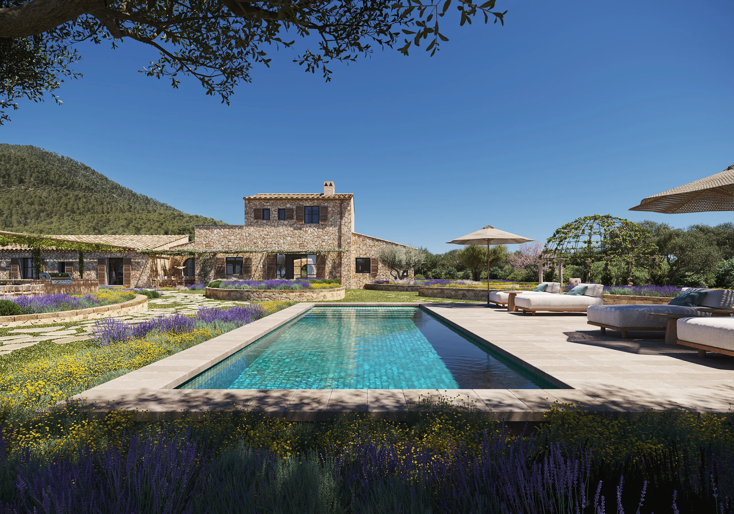 Finca Sta Maria Mallorca piscina Inmobiliario virtual tour