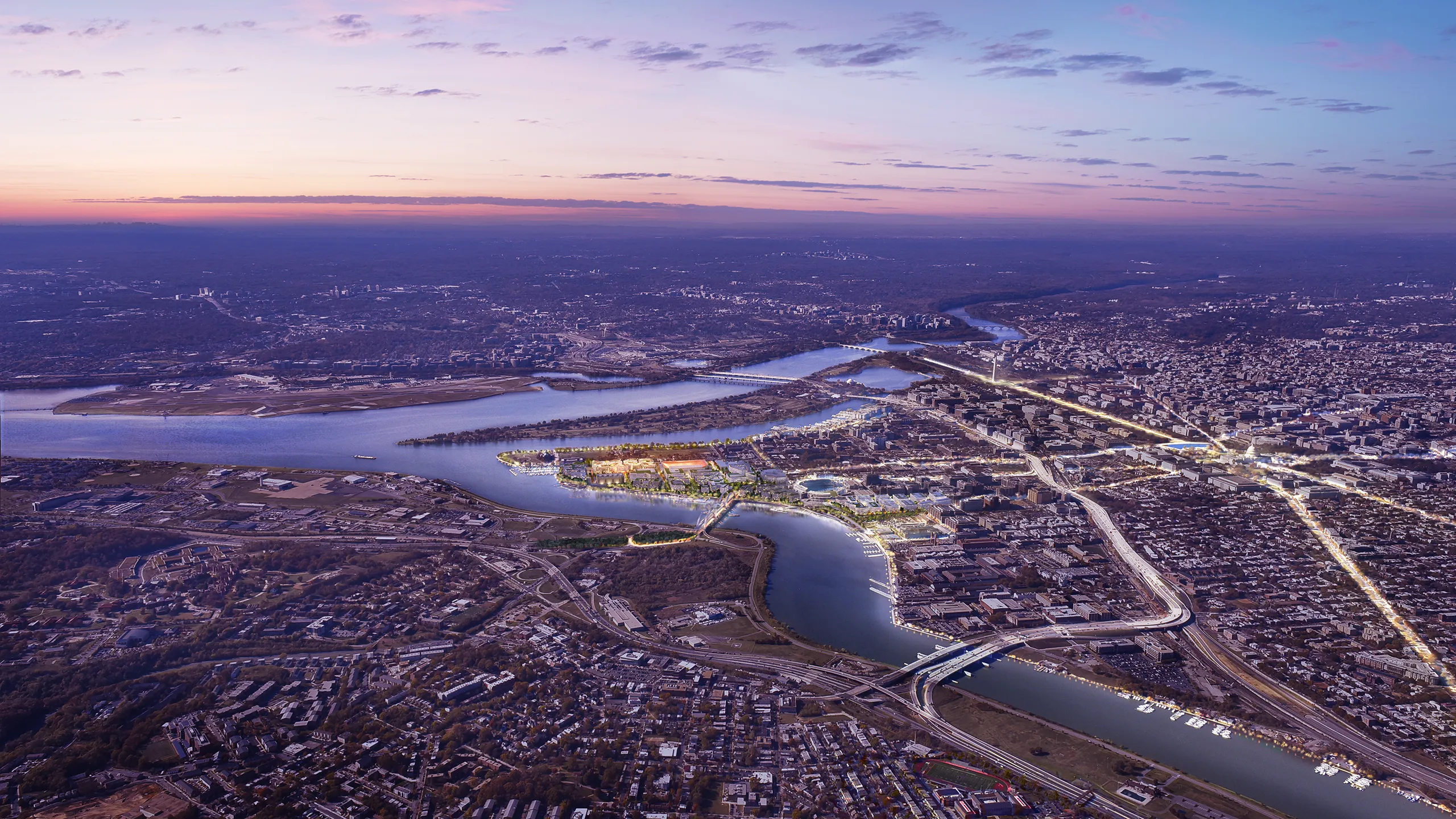Buzzard Point Masterplan Washington EEUU Vista aerea Inmobiliario Vr