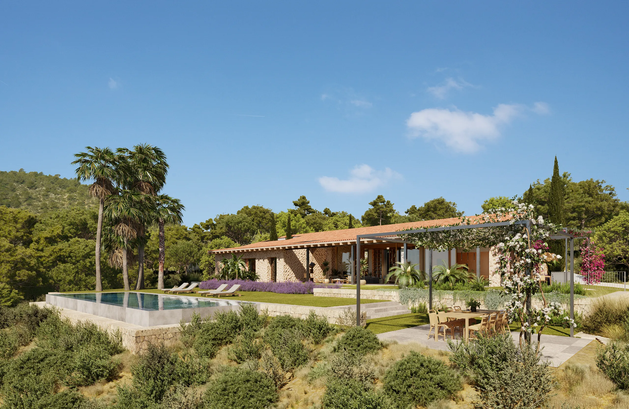 Finca Bunyola Mallorca Garden Property Branding 3D