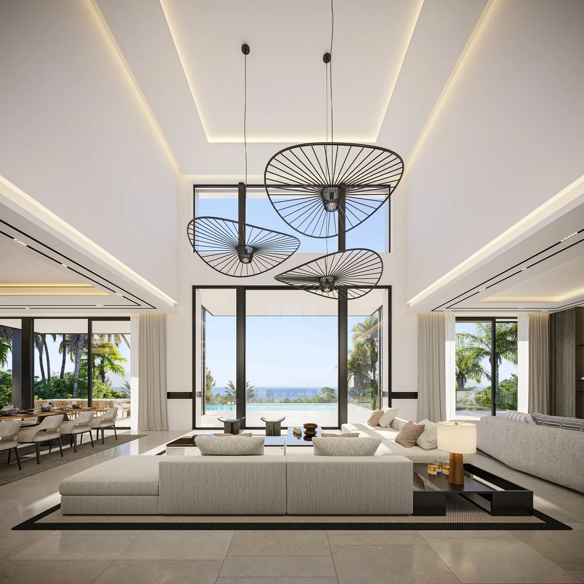 Villa lujo Marbella sala estar Render arquitectura