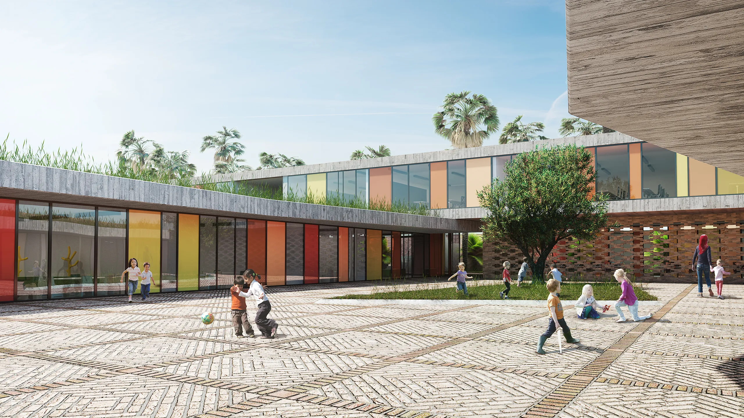School Tunisia Tunisia Pergola Property Branding Visualization
