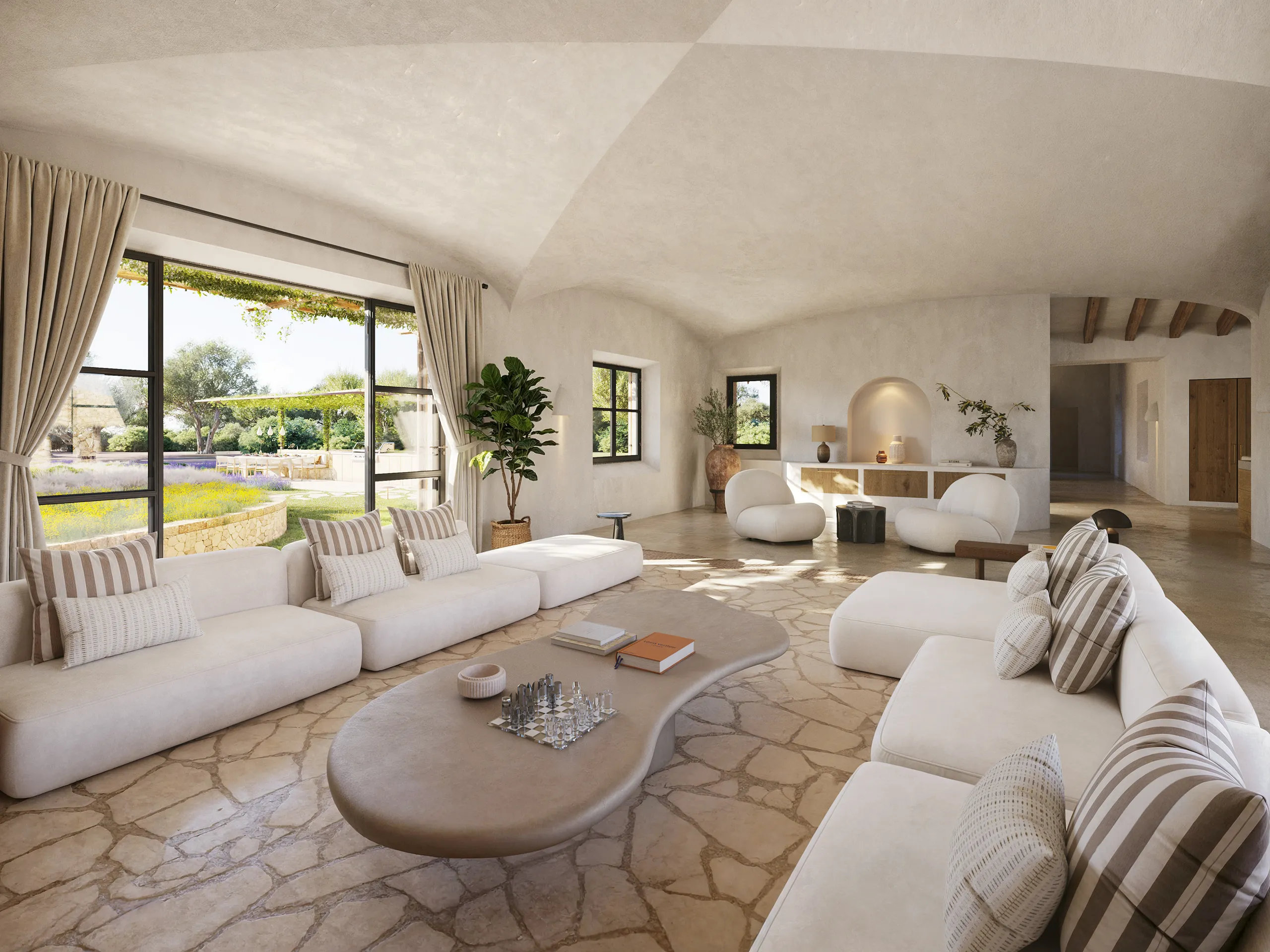 Finca Sta Maria Mallorca sala estar Visualizacion Arquitectonica