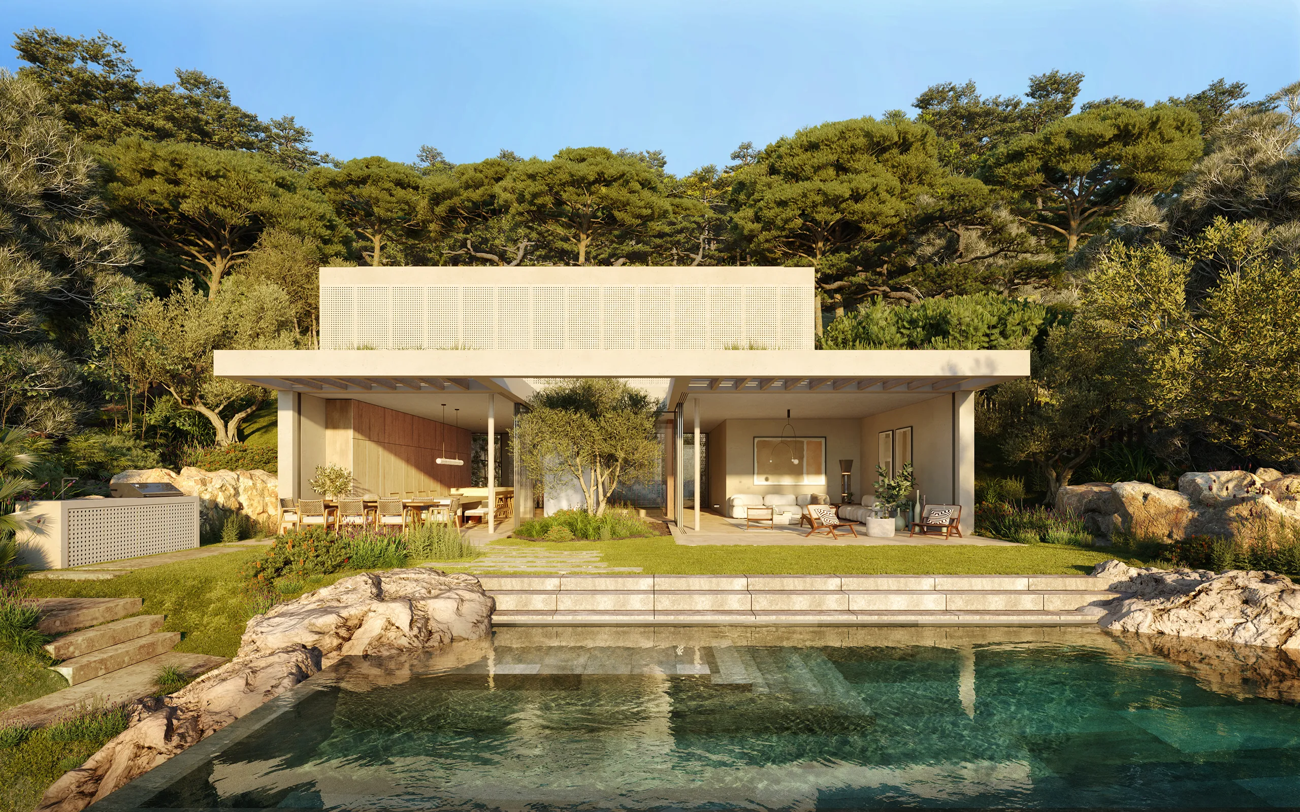 House Sunset Andratx Mallorca Pool Property Branding Visualization