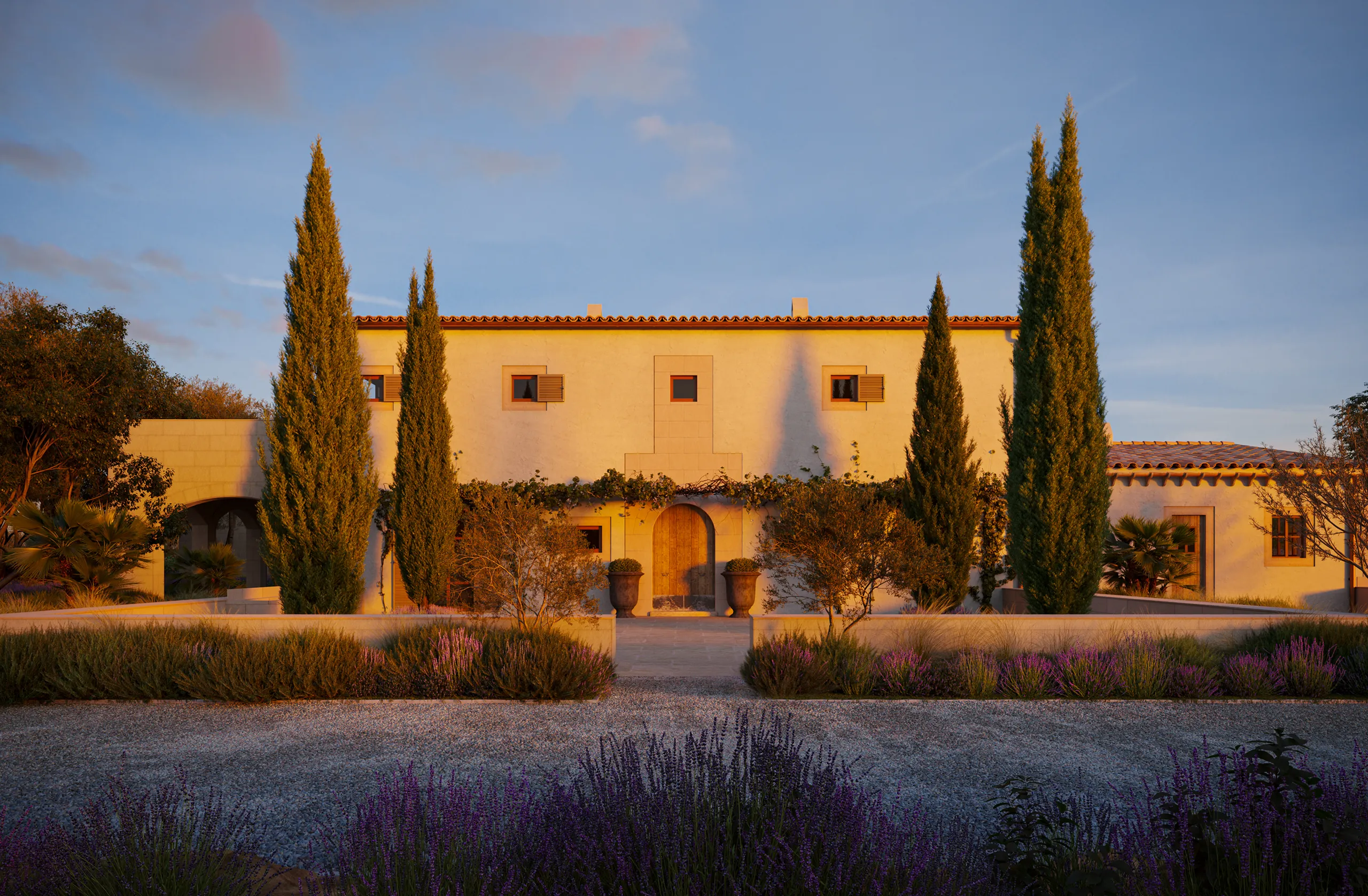 House Camp Santanyi Mallorca Fassade eye level Photorealistics Cgi