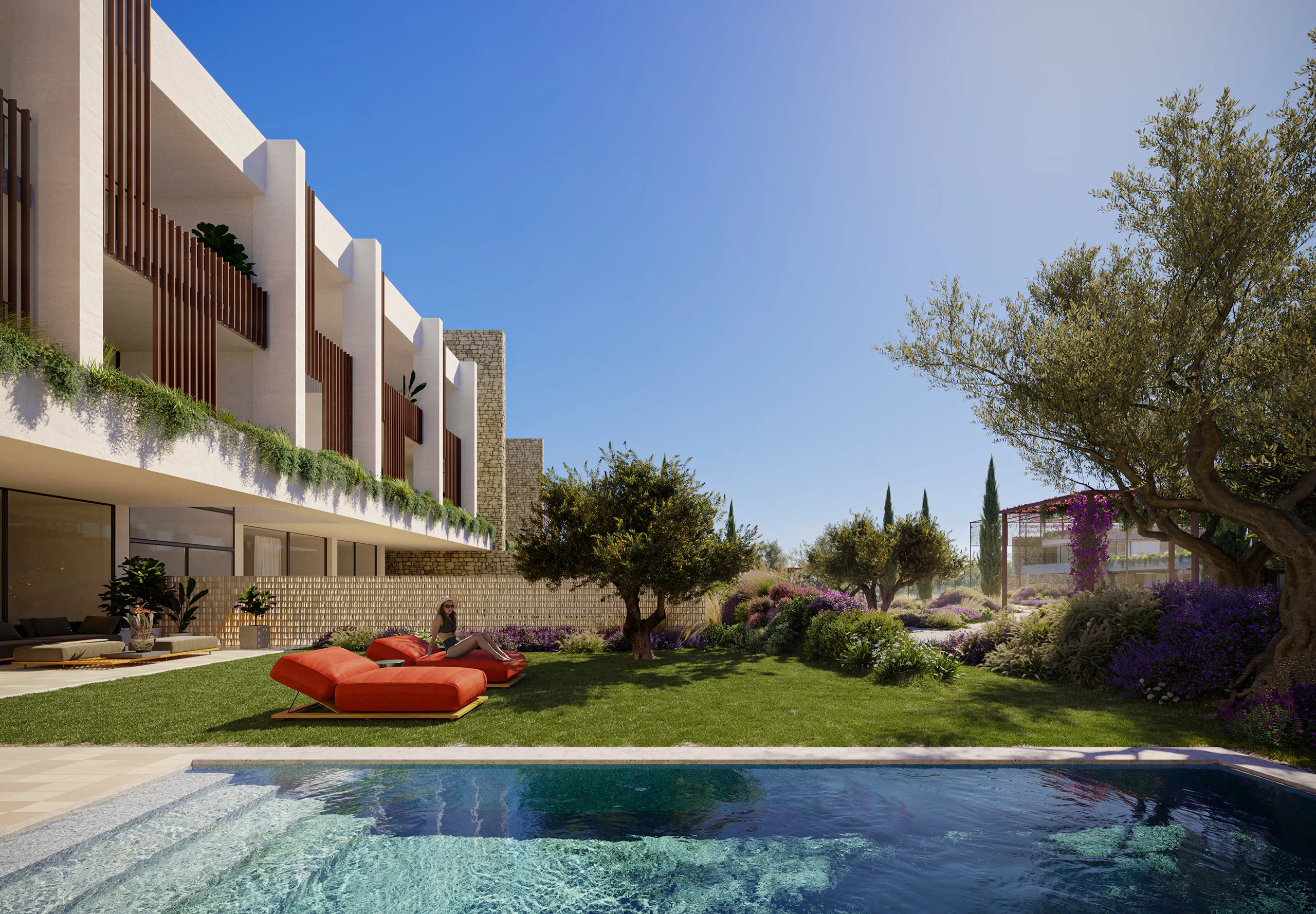 Atenas Housing Atenas Greece Pool Photorealistic Visualization