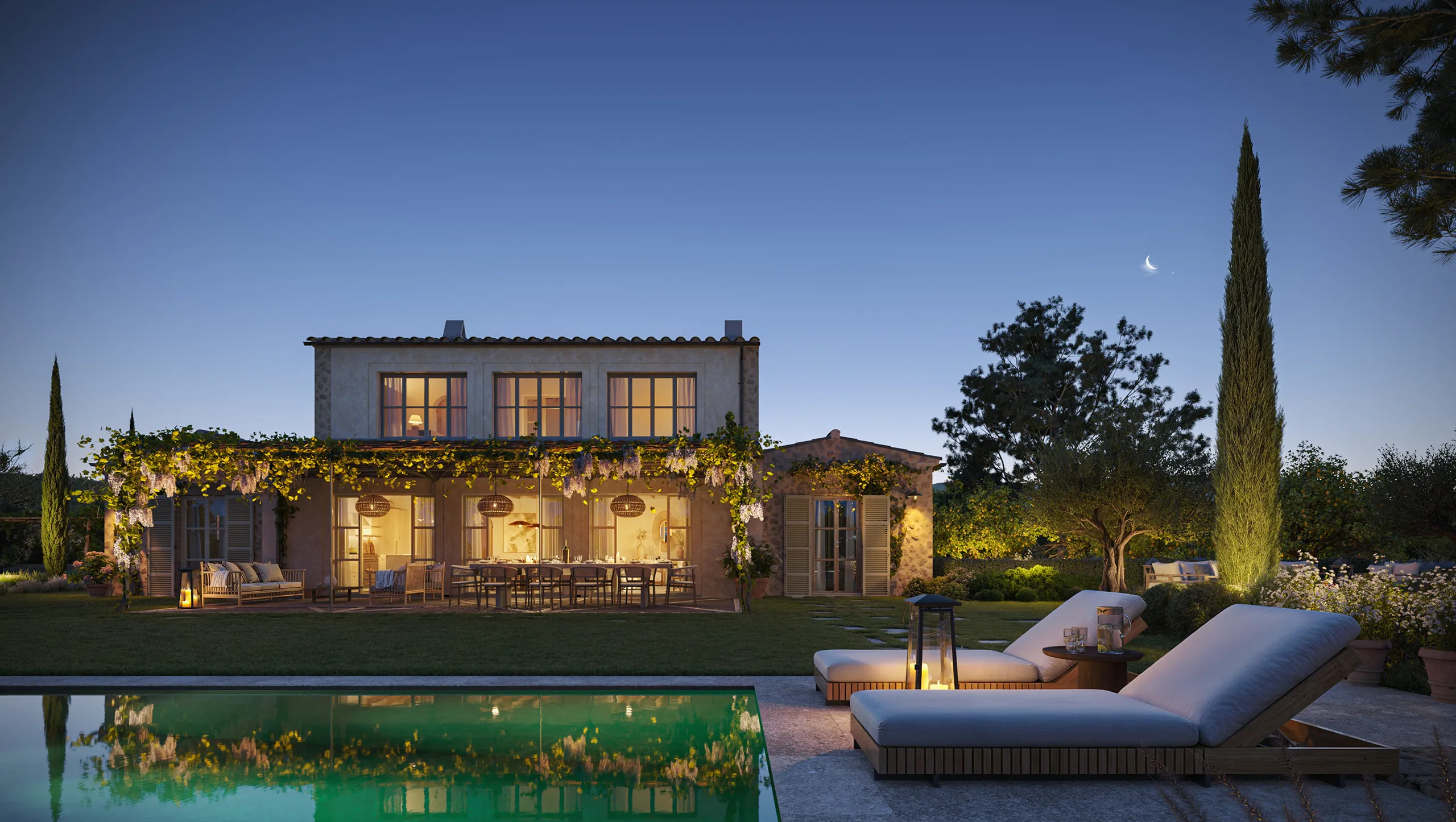 Villa Sta Maria Mallorca piscina Visualizacion fotorrealista