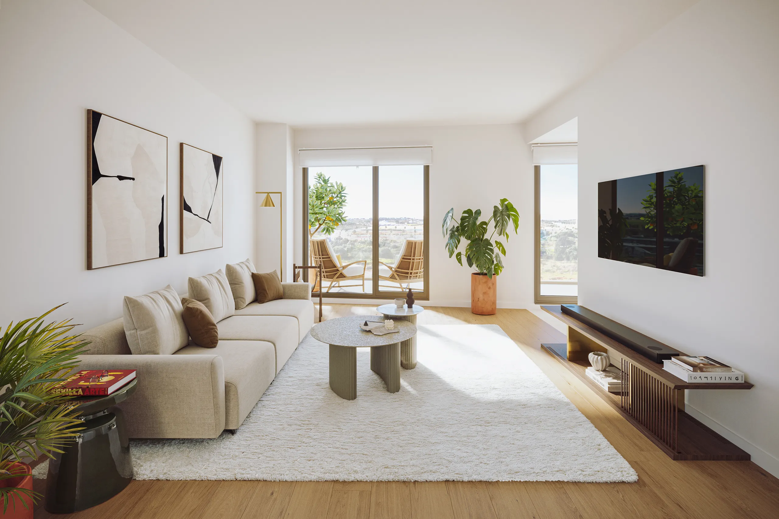 Entrenucleos Piso Sevilla Spain Living Architectural Rendering