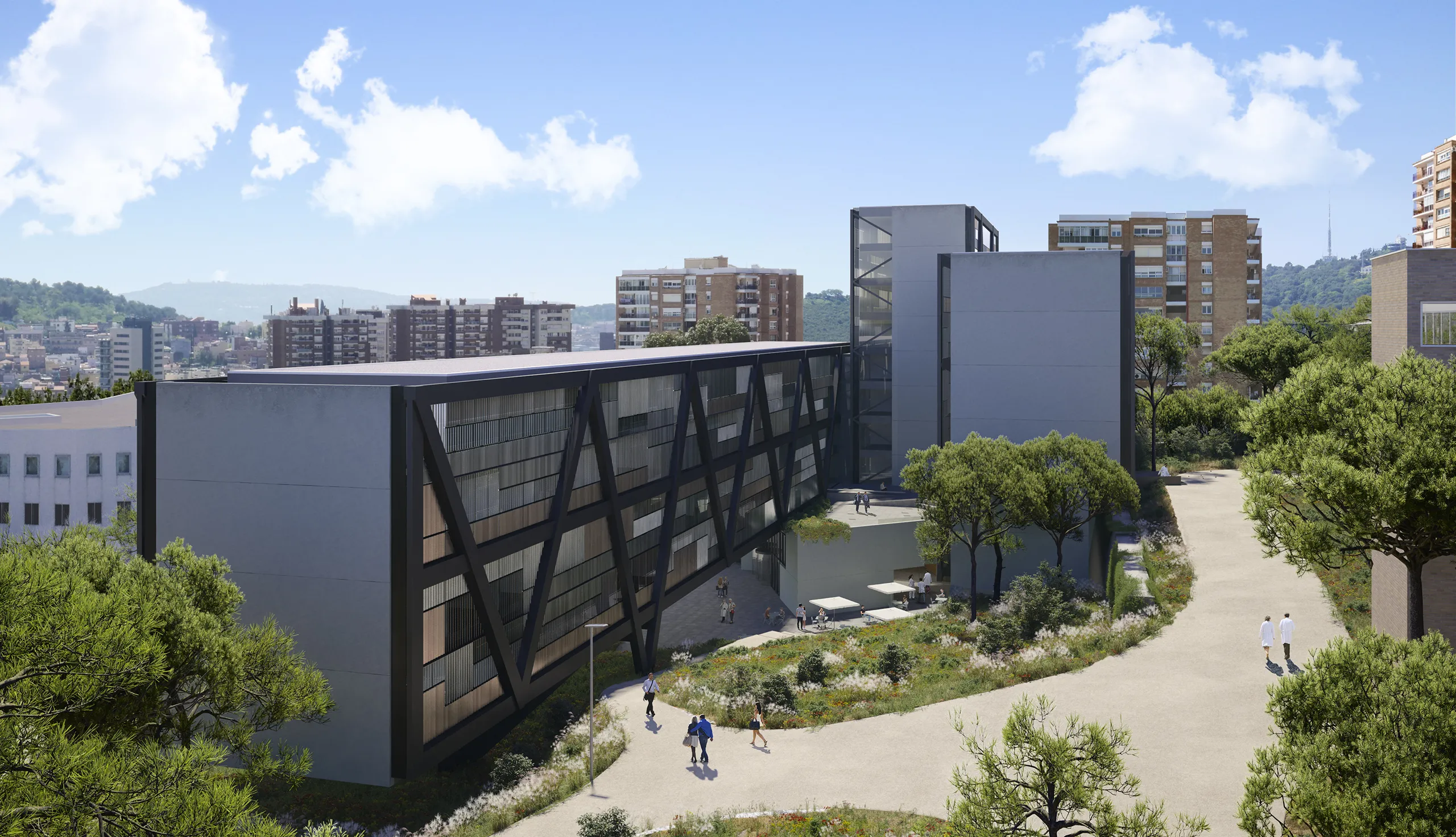 Vall Hebron Hospital Barcelona Fassade eye level Hyperrealistic Virtual Tour