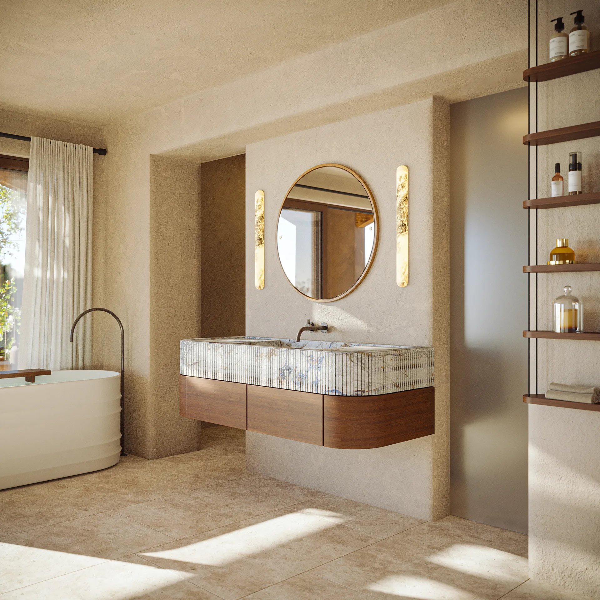 Casa Cap Martinet Ibiza Baño Visualizacion fotorrealista