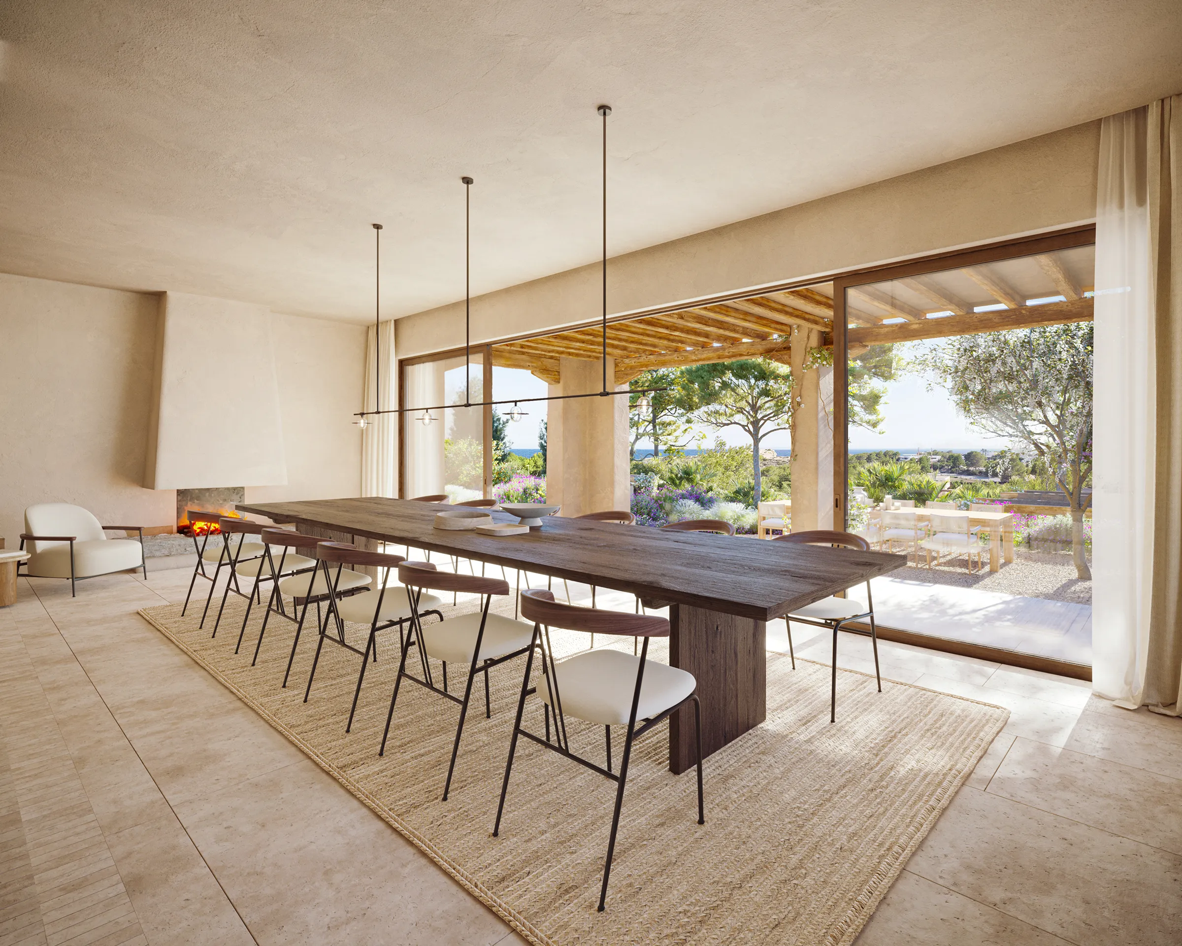 Casa Cap Martinet Ibiza Comedor render fotorrealistas