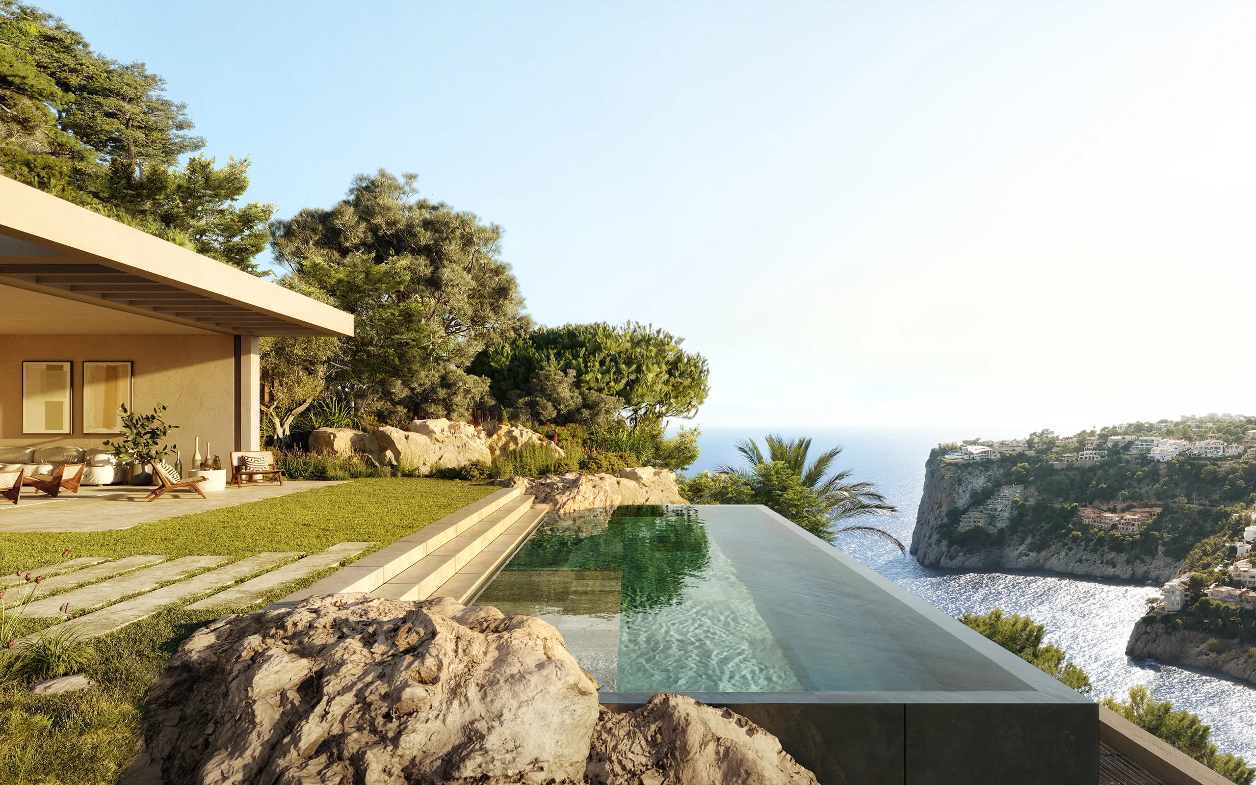 House Sunset Andratx Mallorca Pool Property Branding Cgi