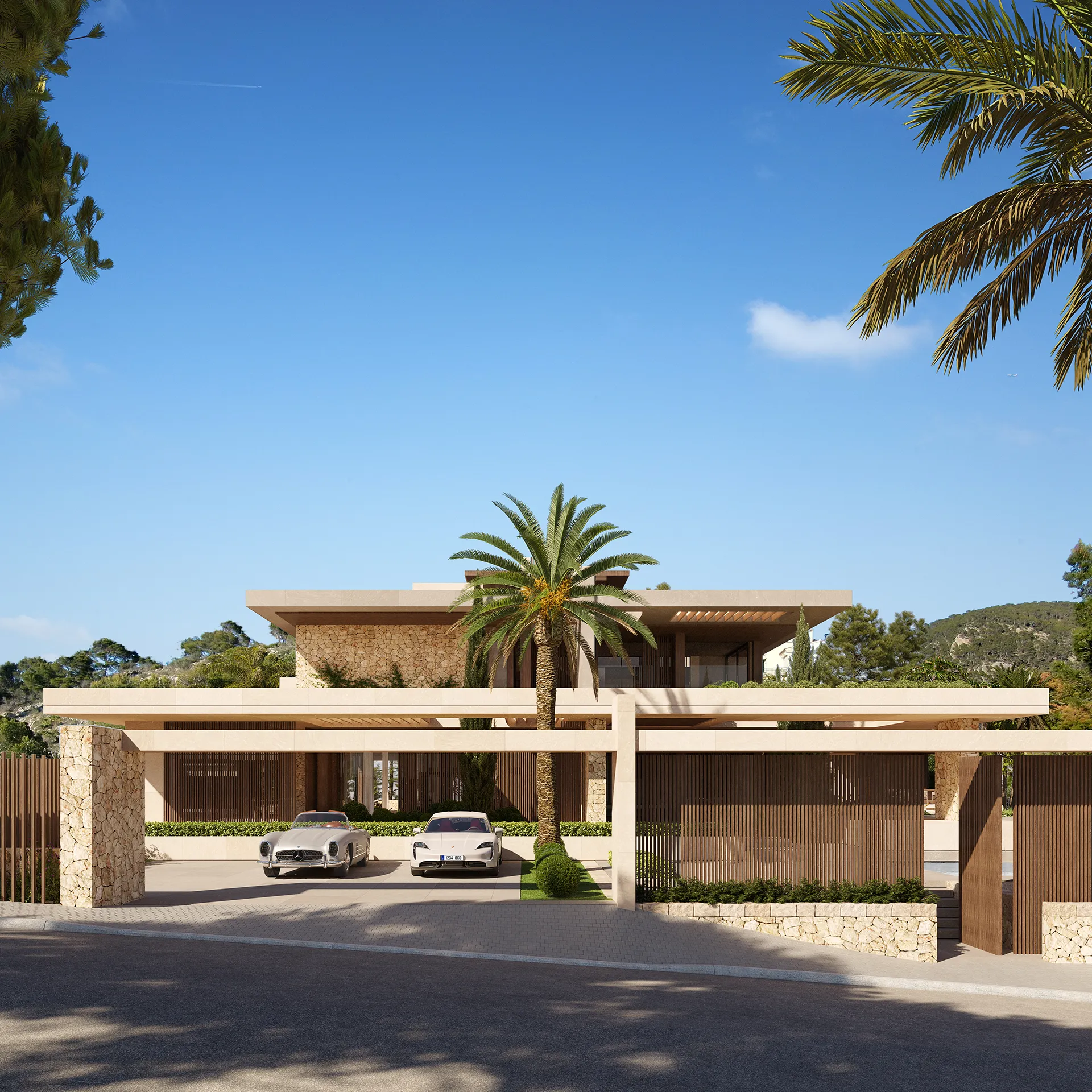 Estate Las Brisas Andratx Mallorca Entrance photorealistic 3d