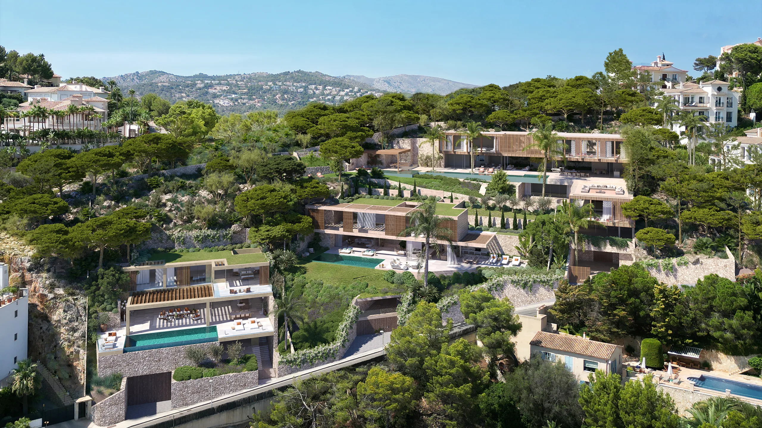 House Cala Llamp Andratx Mallorca Aerial view Photorealistic Vr