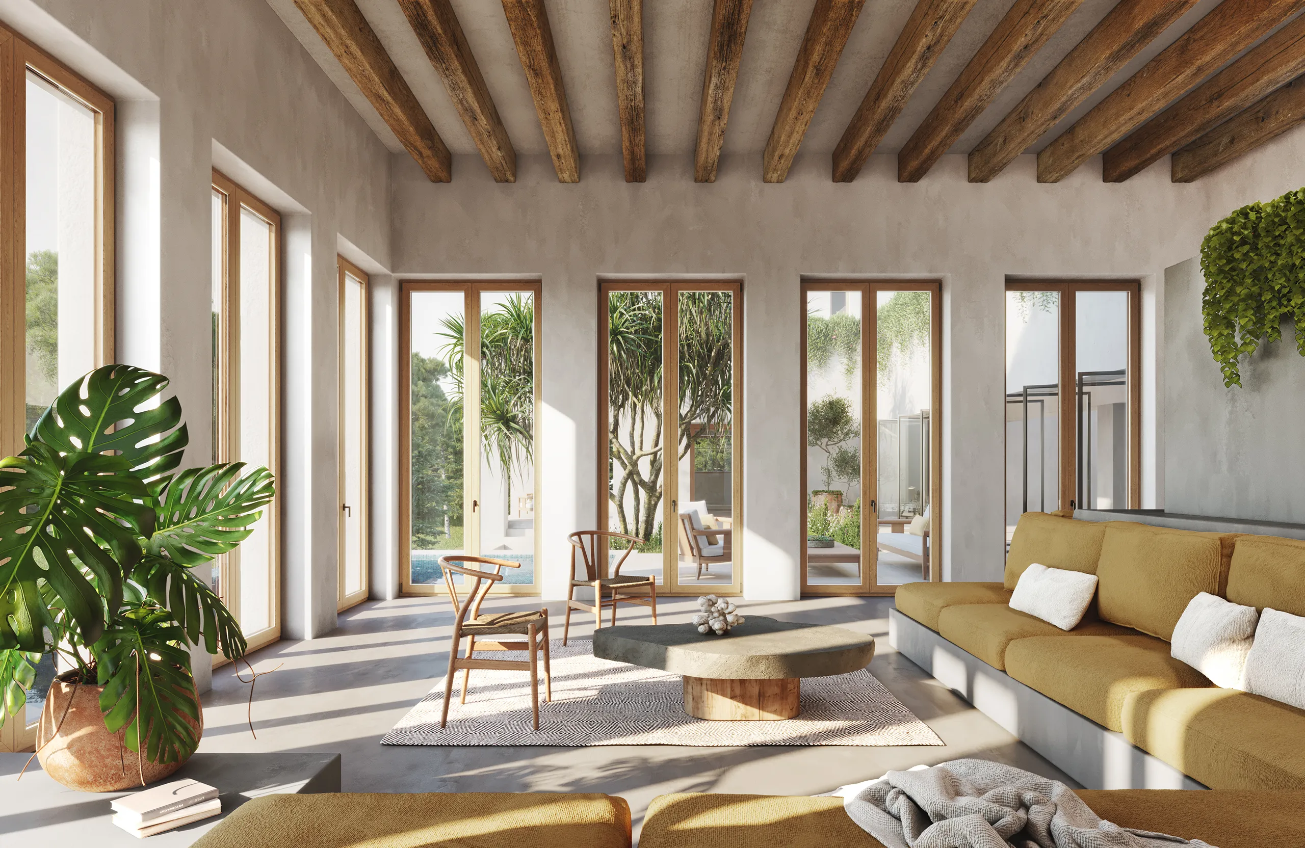 Villa Cala Vinyes Mallorca sala estar visualizacion arquitectonica