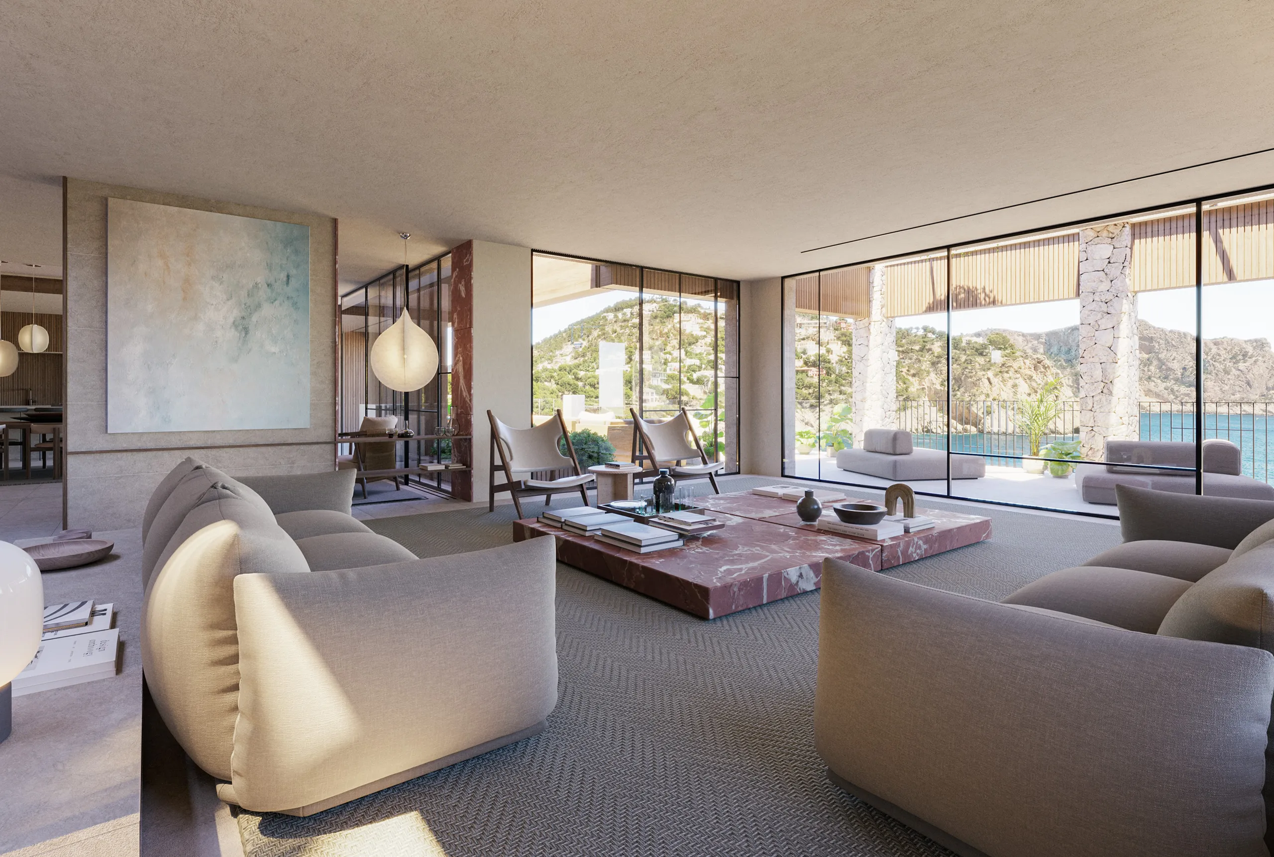 Villa Boat Inlet Andratx Mallorca sala estar Visualizacion arquitectonica