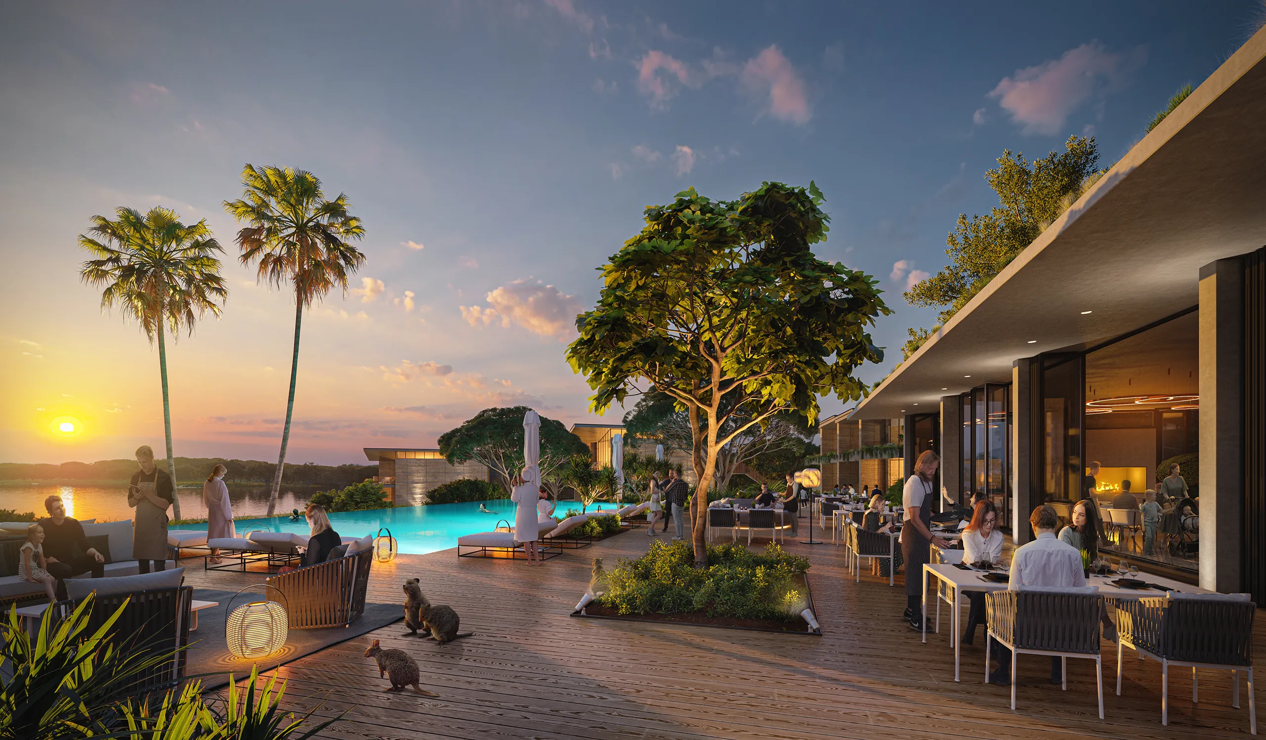 Hotel Lodge Rottnest Island Australia Restaurant Bar Hyperrealistic Rendering