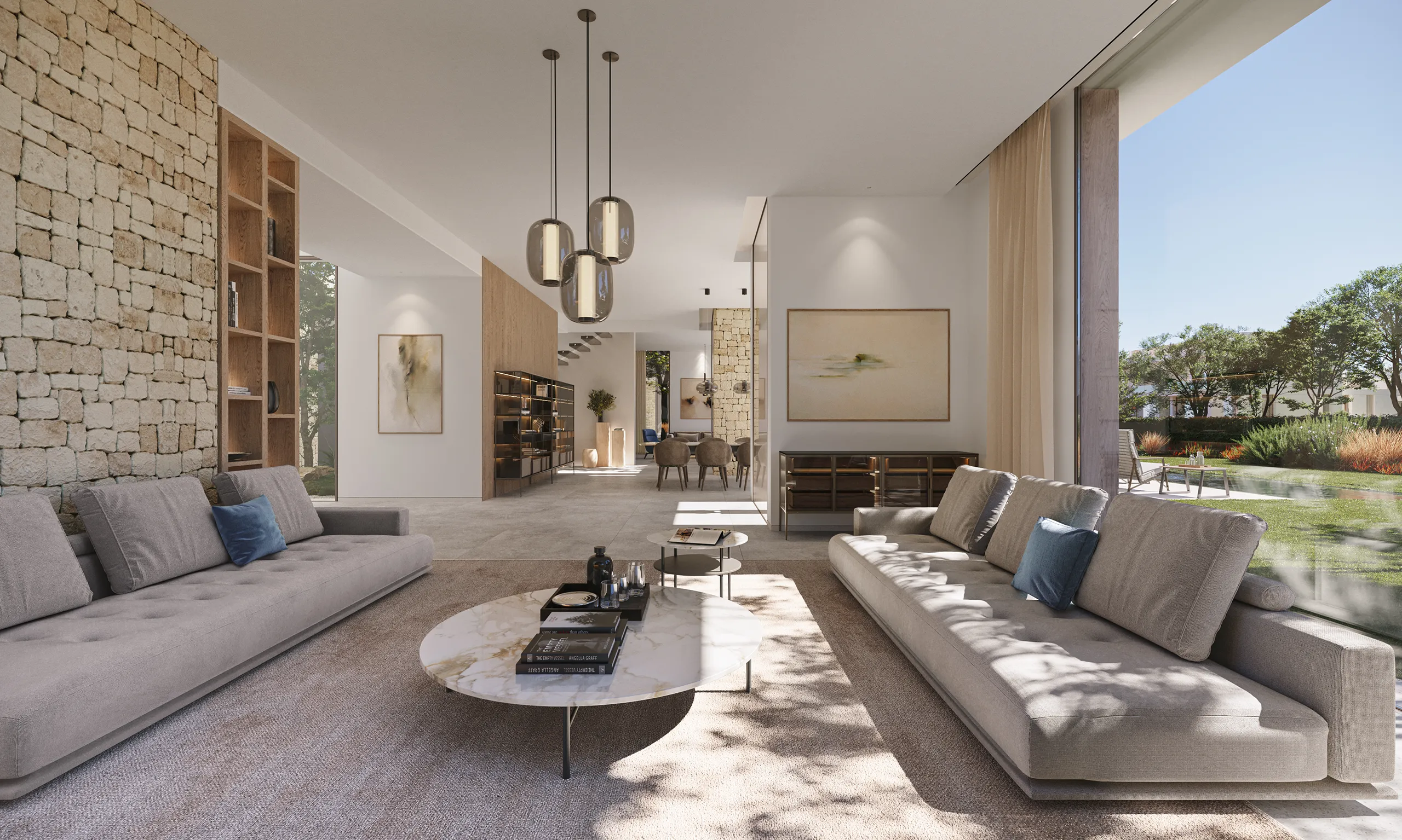 casa Dubai sala estar render fotorrealista