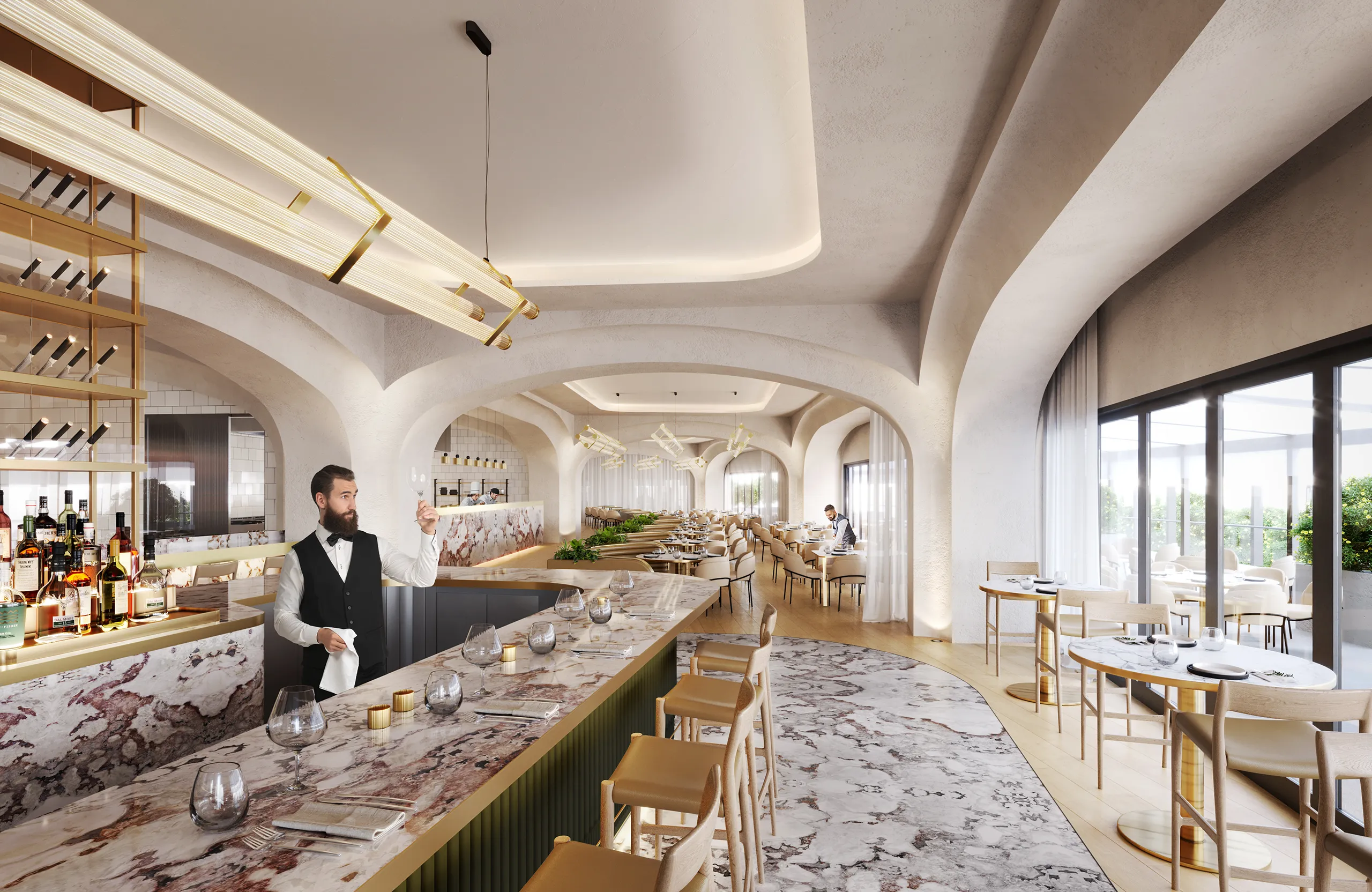 Wharf Brisbane Australia Restaurant Bar Property Branding Visualization
