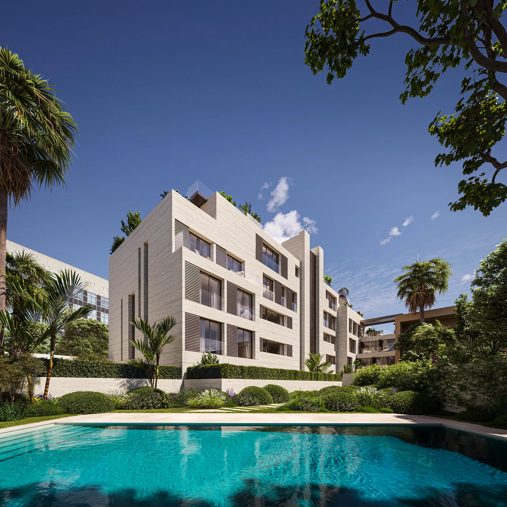 Viviendas Luxury Madrid Pool Architectural Visualisation