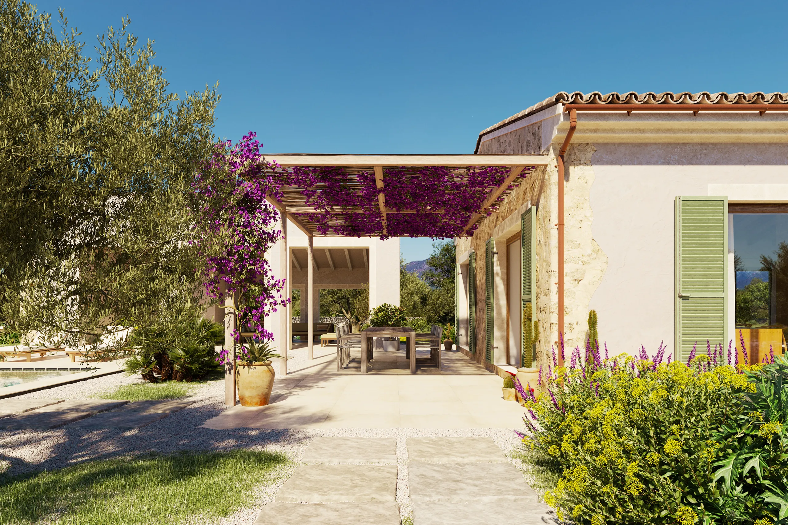 House Campo Santanyi Mallorca Pergola Photorealistic Visualization