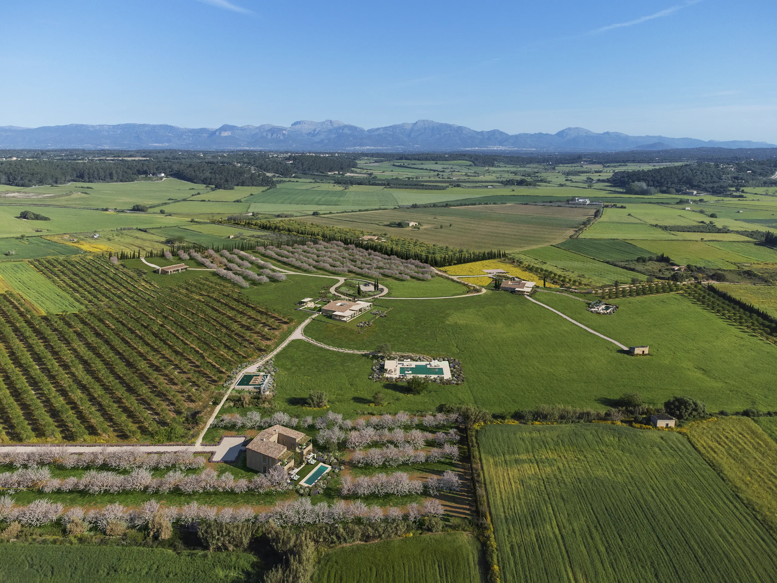 Finca Montuiri Mallorca Aerial view Photorealistic Renders
