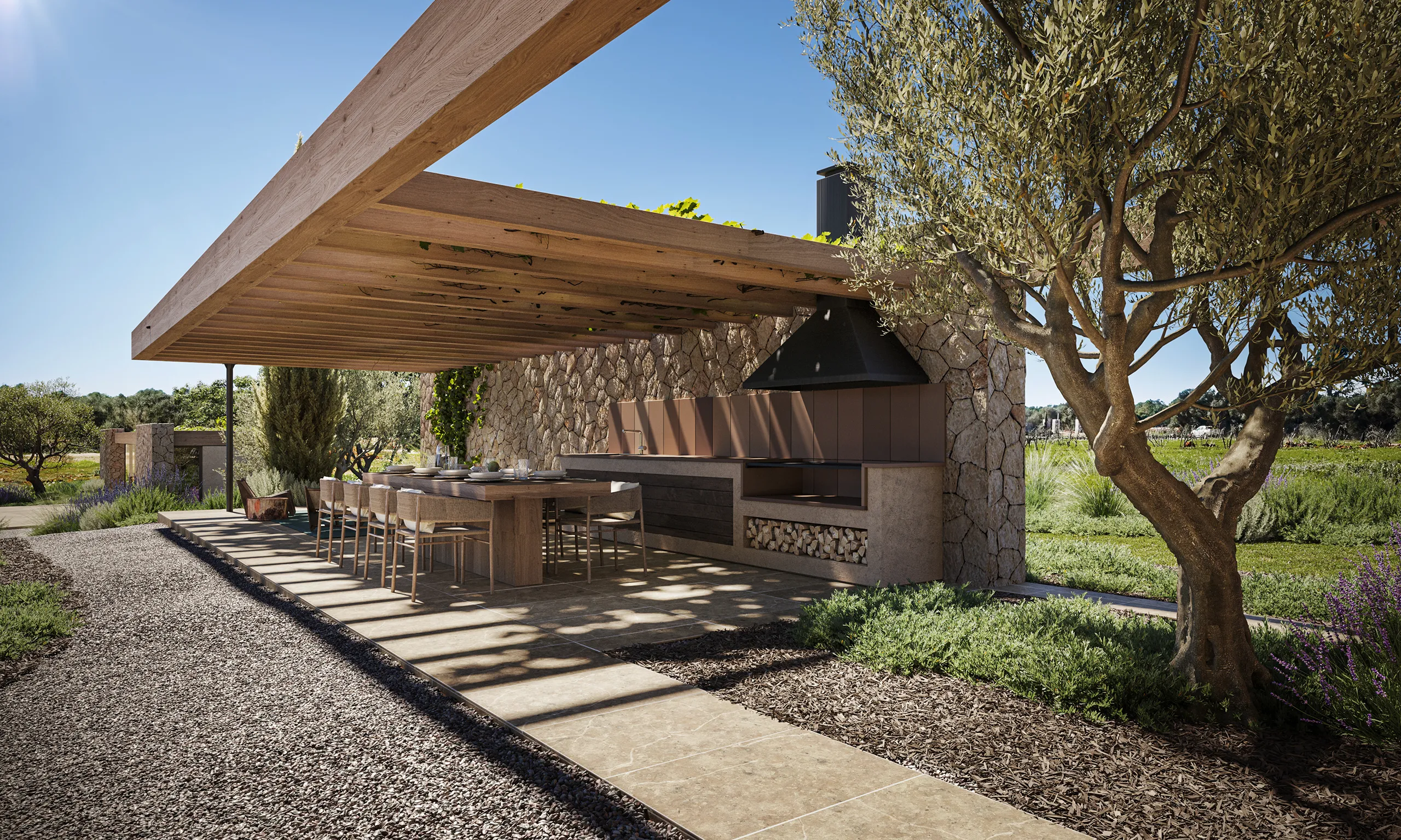Finca Santanyi Mallorca Porch photorealistic visualization