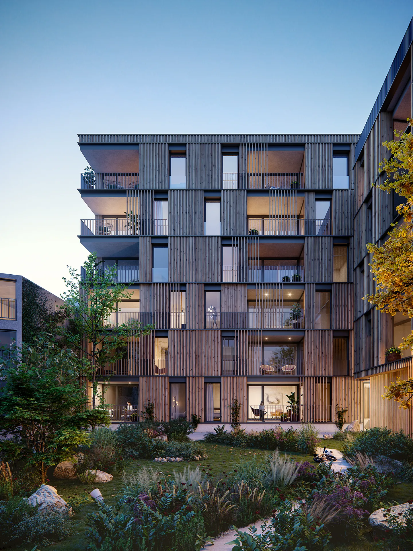 Residences Lausanne Switzerland Fassade eye level Renderings of Architecture