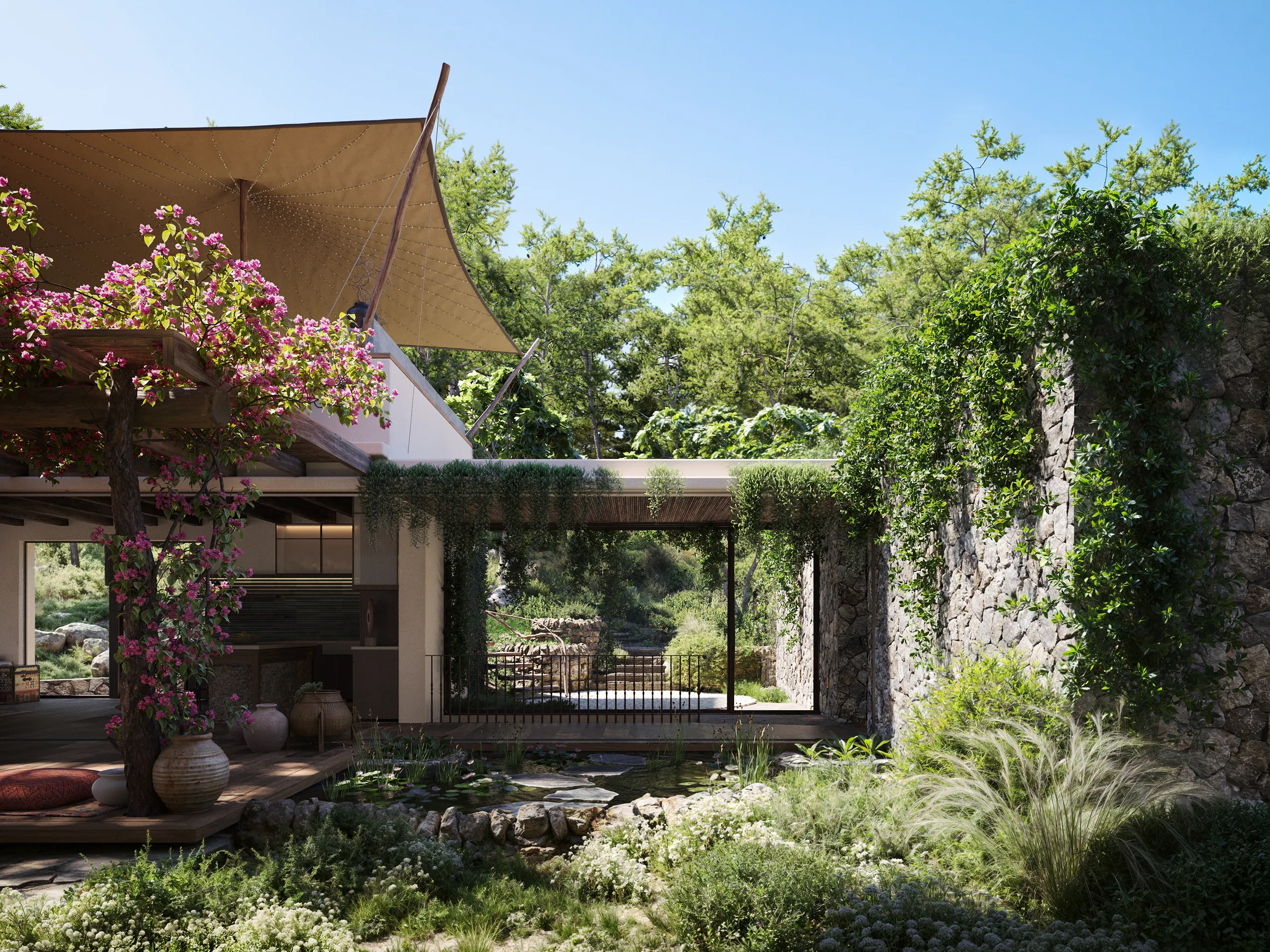 Finca Santa Gertrudis Ibiza piscina Renders fotorrealista