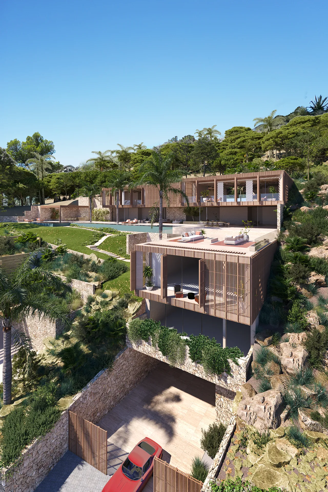 House Cala Llamp Andratx Mallorca Aerial view Hyperrealistic Visualization